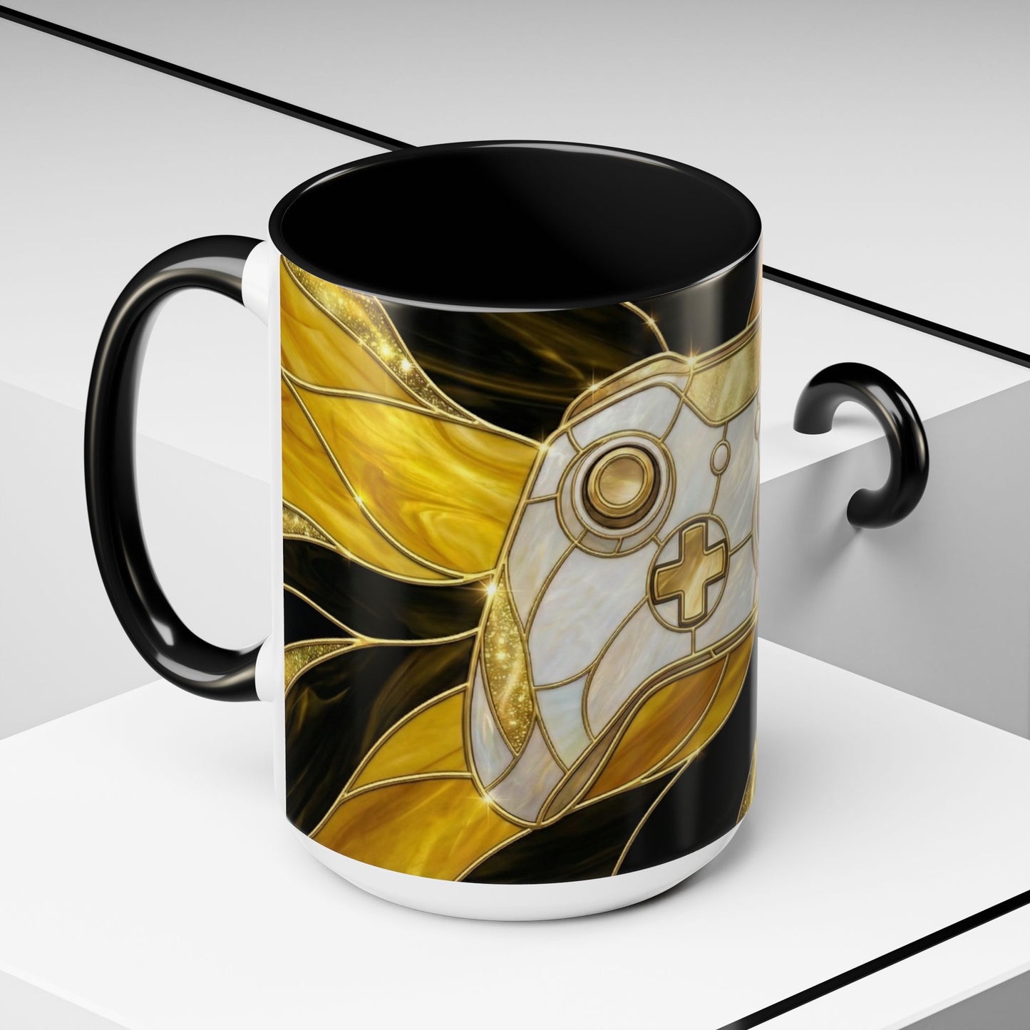 Stained Glass Gamer Mug, Gold Controller Coffee Cup, Video Game Gifts for Him, Gamer Boyfriend Gift, Teen Boy Gaming Mug, Desk Decor