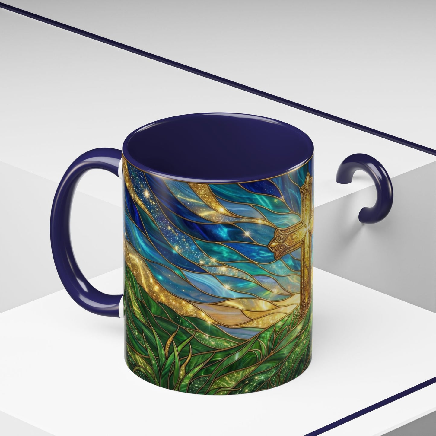 Christian Cross Mug, Stained Glass Cross Coffee Mug, Religious Gift For Christian, Faith Based Mug, Inspirational Bible Mug