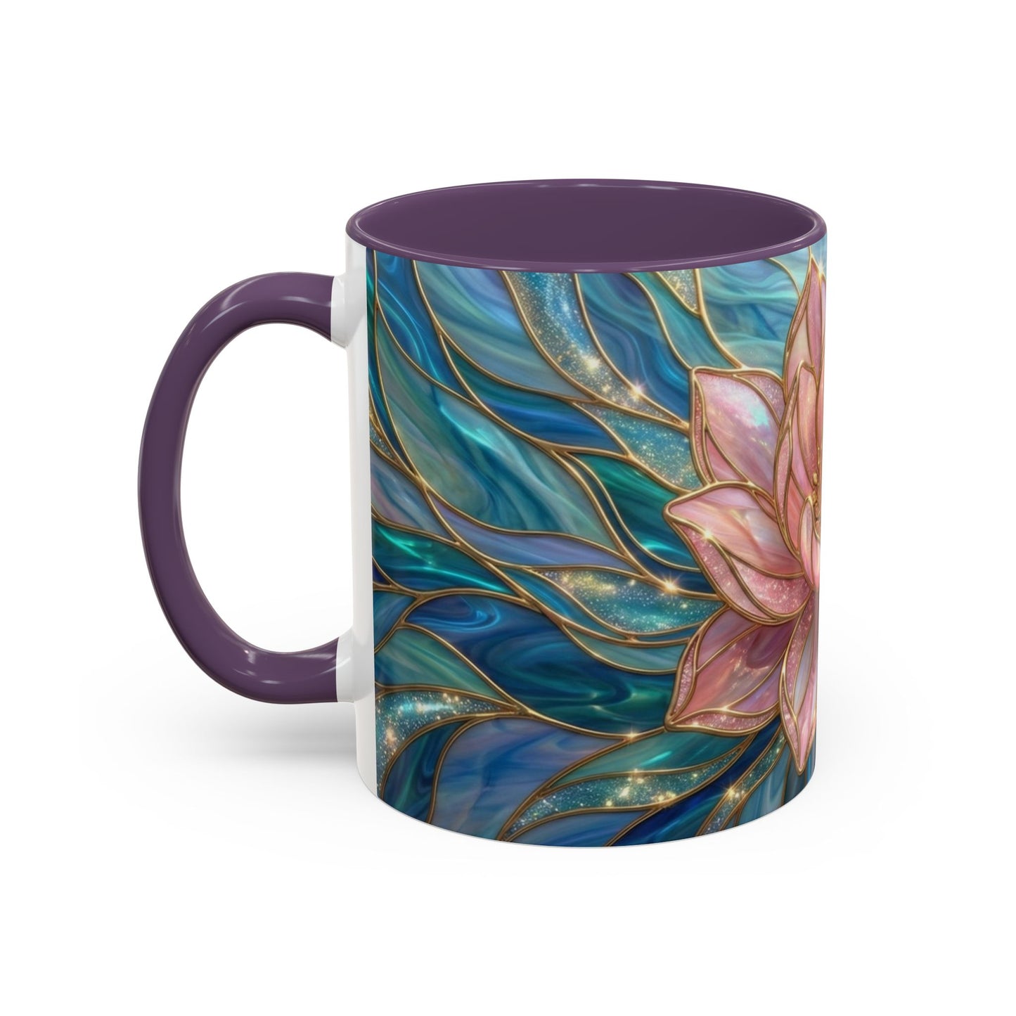 Pink Lotus Flower Mug, Stained Glass Style Coffee Cup, Spiritual Zen Gift For Women, Yoga Lover Tea Mug, Meditation Boho Floral Drinkware