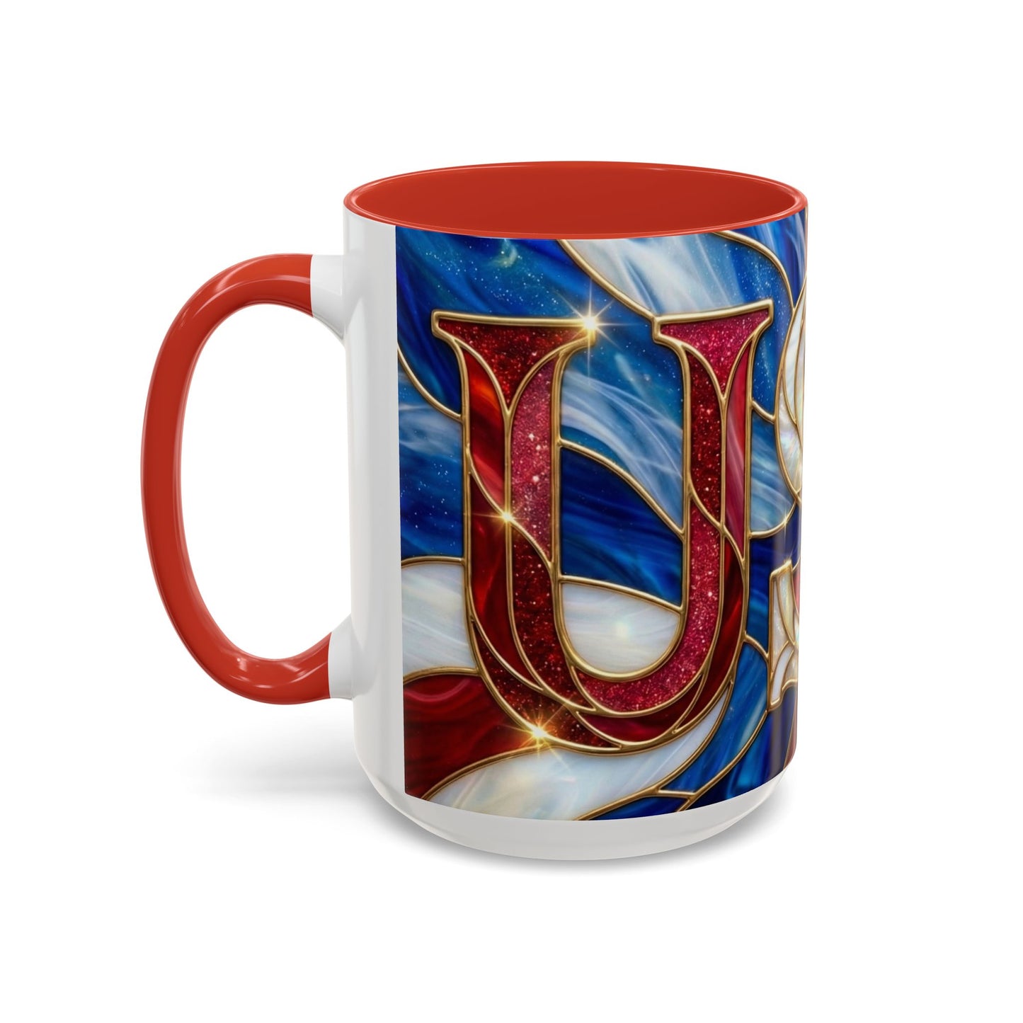 USA Patriotic Coffee Mug, Stained Glass USA Mug, Red White Blue Ceramic Mug, American Flag Style Mug, 11oz 15oz Mug