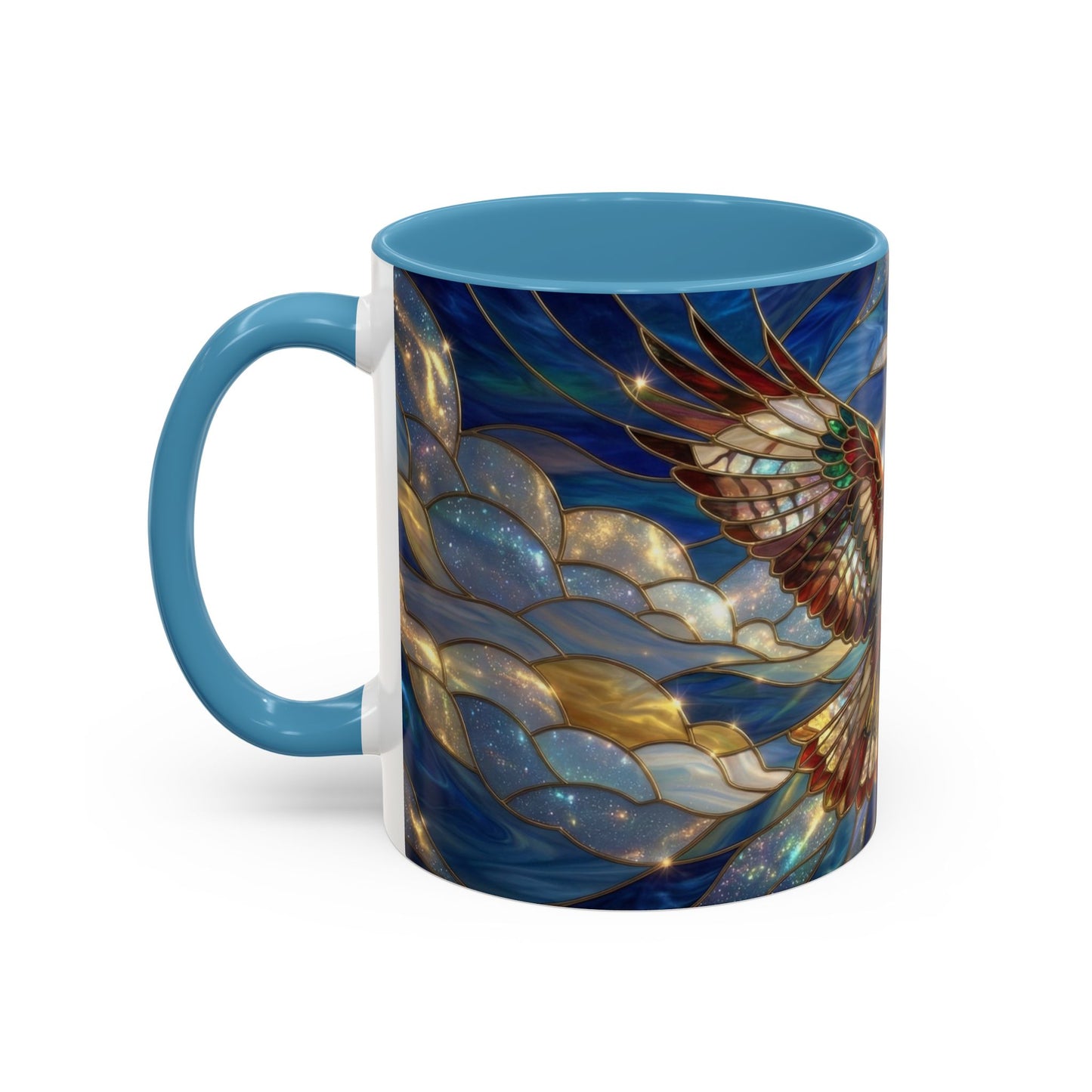 Stained Glass Hawk Mug, Soaring Bird Coffee Mug, Nature Art Hawk Cup, Bird Lover Gift, Stained Glass Style Animal Mug