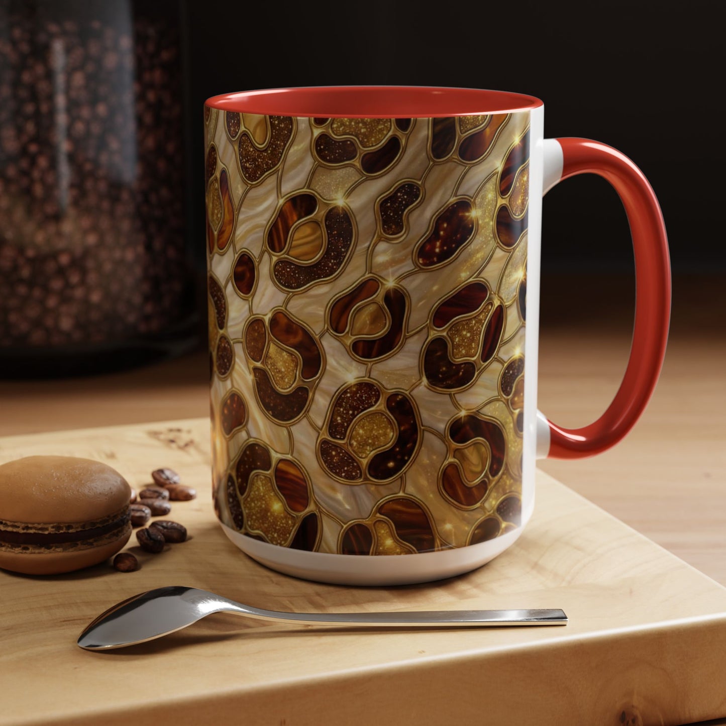 Stained Glass Leopard Print Mug, Gold Cheetah Coffee Cup, Luxury Animal Print Gift, Glam Mosaic Tea Mug, Trendy Desk Decor For Her Gifts