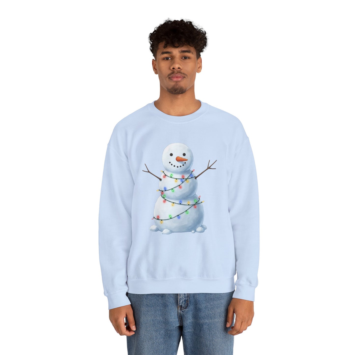 Cute Snowman Christmas Sweatshirt, Holiday Snowman Lights Sweater, Winter Snowman Crewneck, Cozy Christmas Gift, Festive Holiday Shirt