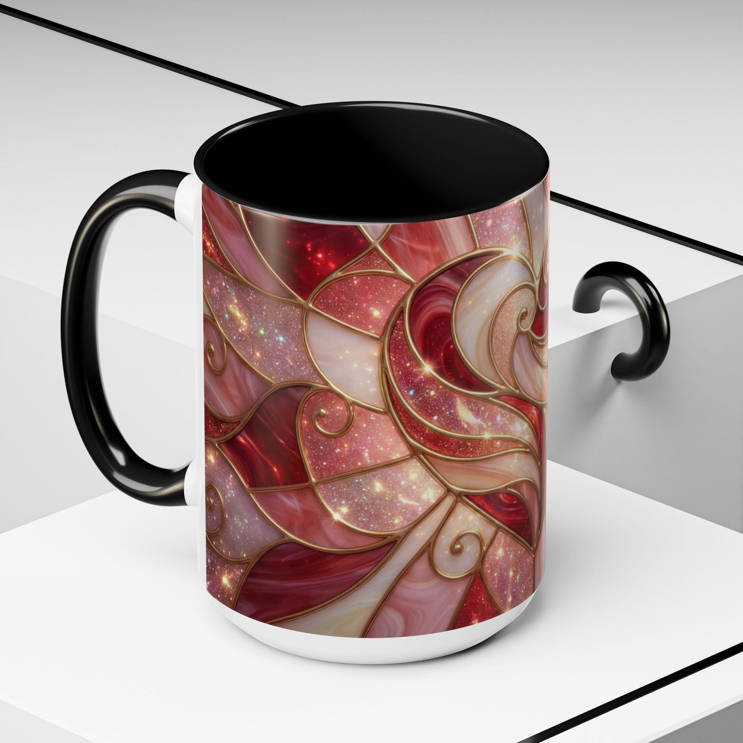 Stained Glass Heart Mug, Valentine Coffee Mug, Romantic Love Cup, Pink Red Ceramic Mug, Gift For Her, Anniversary Gift