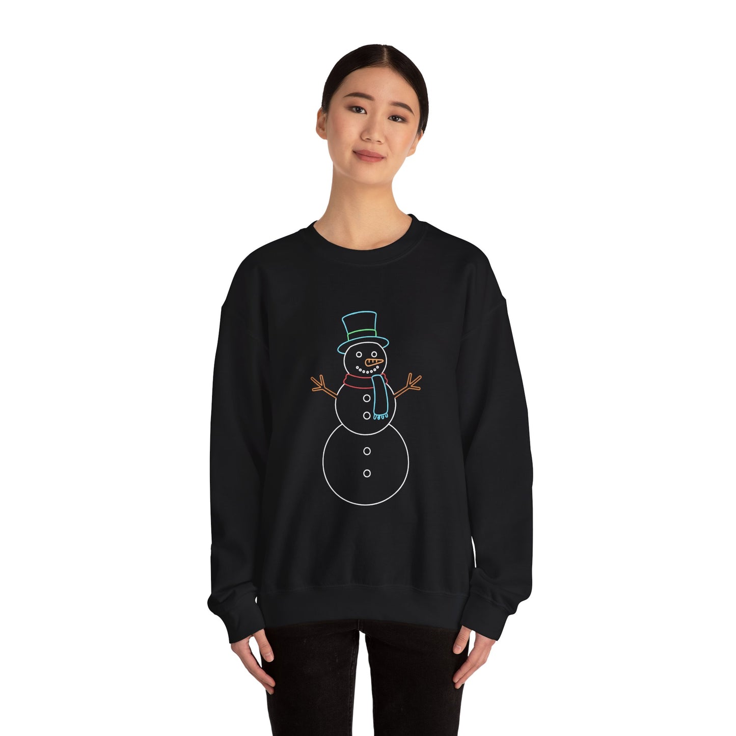 Snowman Sweatshirt, Black Snowman Crewneck, Holiday Winter Sweatshirt Unisex, Cute Snowman Gift for Her Him, Cozy Winter Fashion
