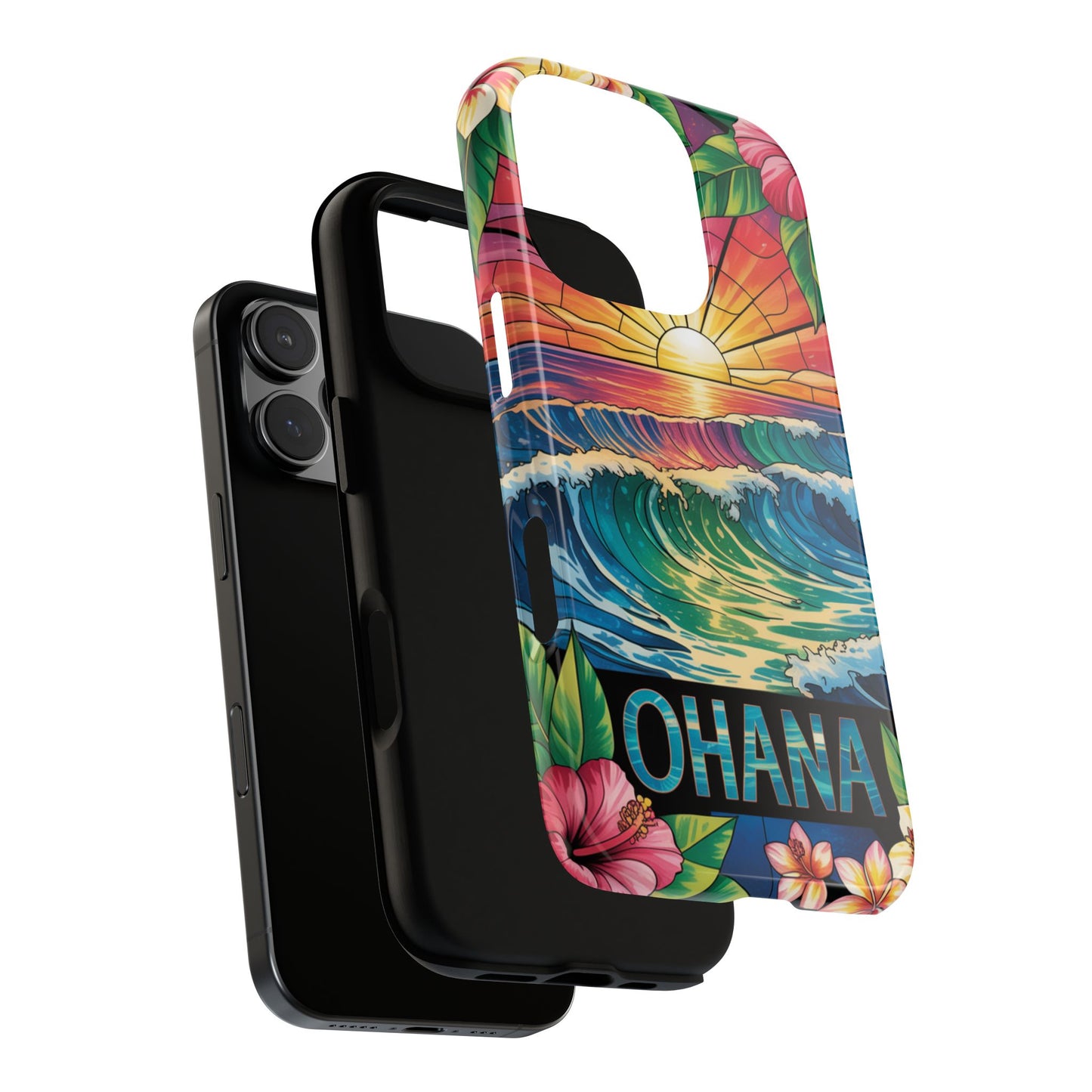 Ohana iPhone Case Tropical Hawaiian Sunset Phone Cover Wave Floral Beach Art Cute Gift for iPhone Lovers