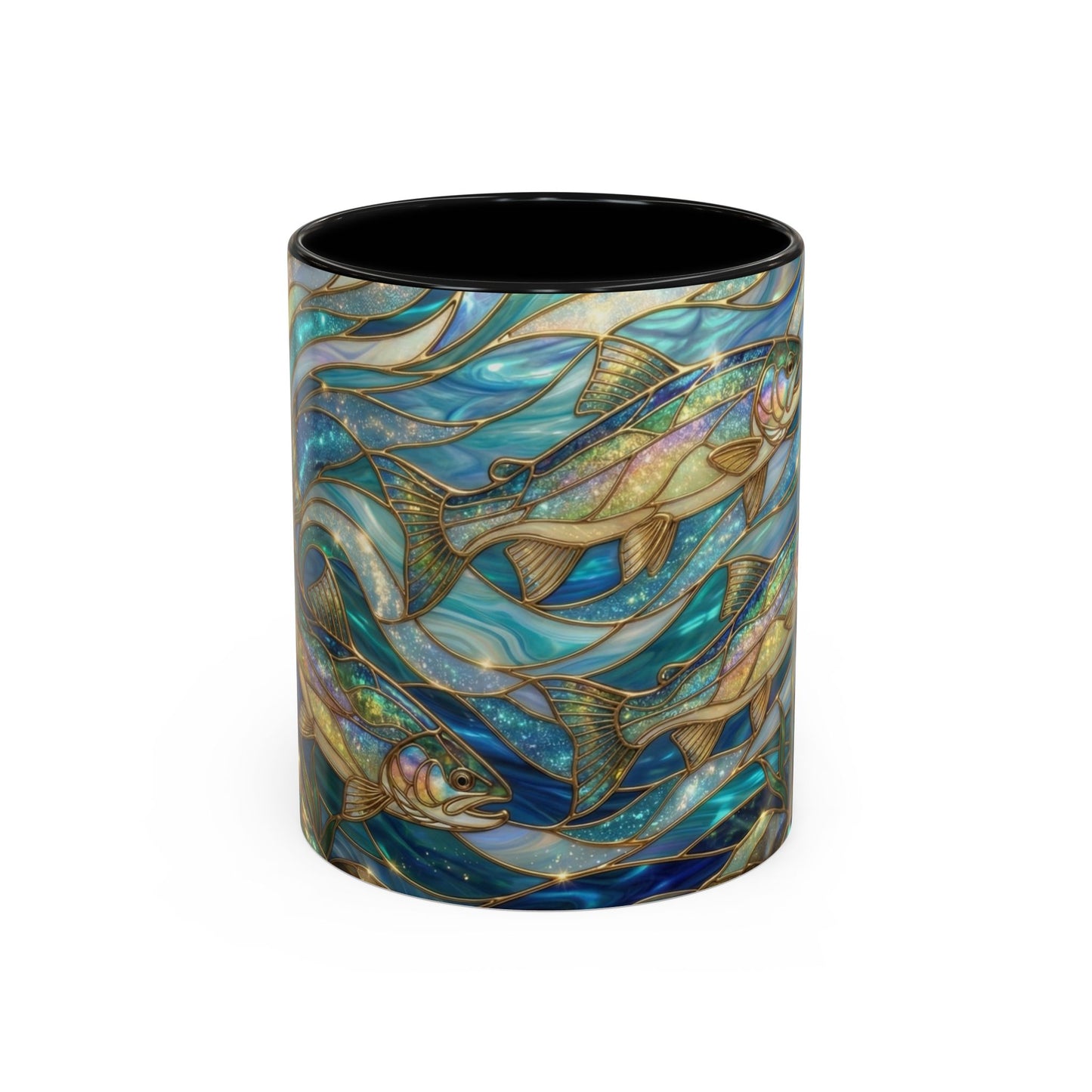Stained Glass Fish Mug, Fishing Coffee Mug, Trout Art Mug, Fisherman Gift Cup, Wildlife Nature Mug, Angler Gift Mug
