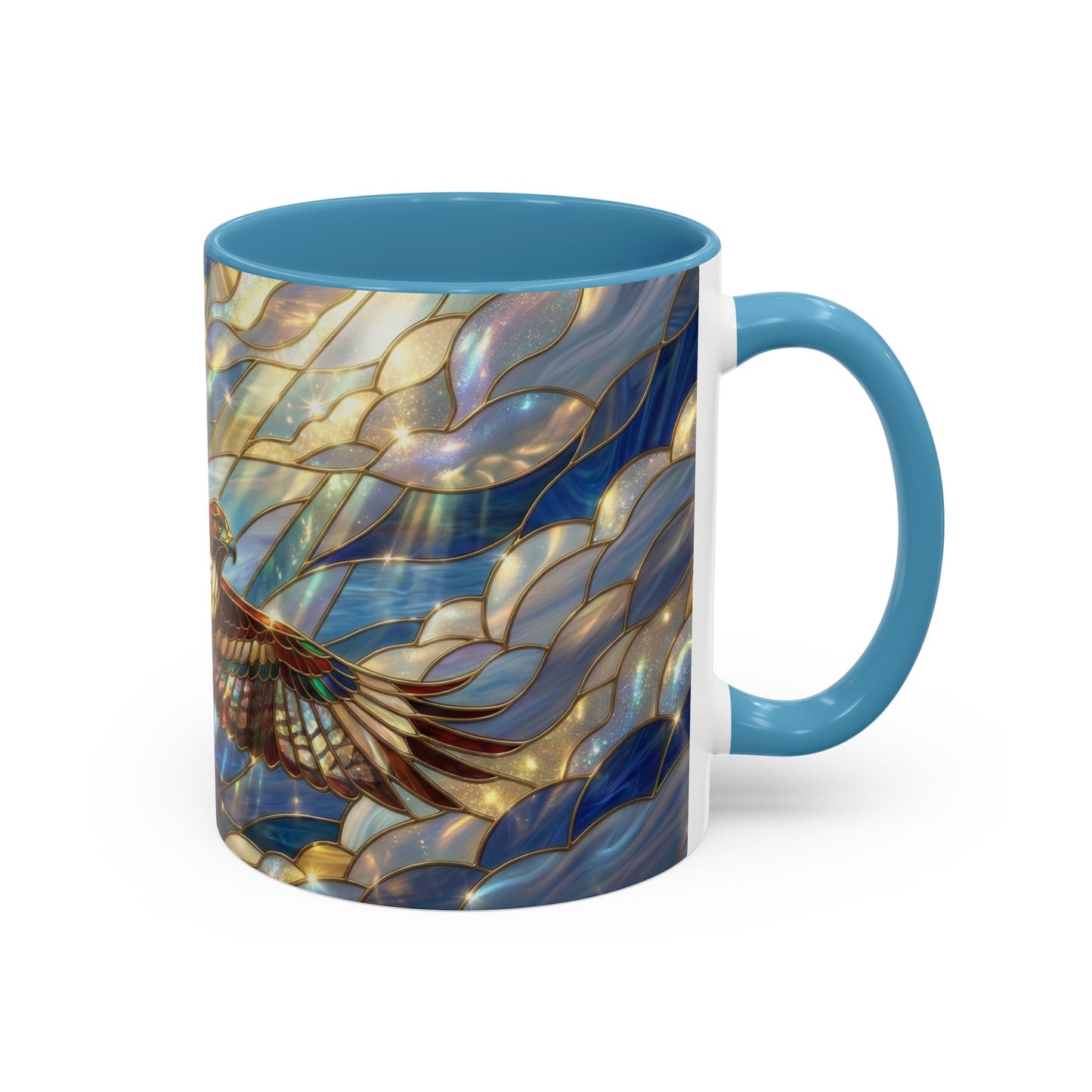 Stained Glass Hawk Mug, Soaring Bird Coffee Mug, Nature Art Hawk Cup, Bird Lover Gift, Stained Glass Style Animal Mug