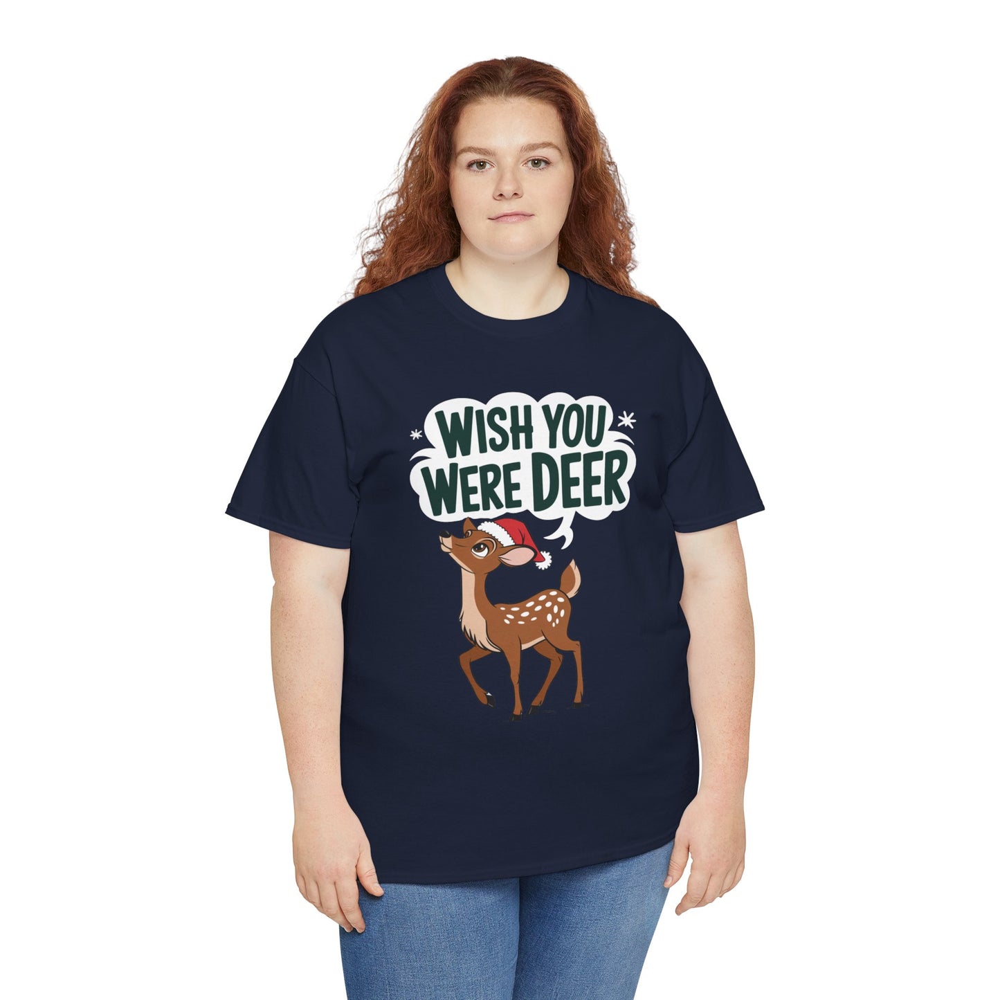 Wish You Were Deer Funny Christmas T-Shirt, Cute Reindeer Holiday Tee, Pun Christmas Shirt, Festive Santa Hat Deer Graphic Tee Gift