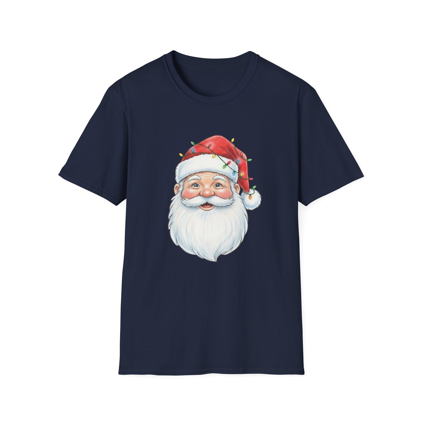 Santa Face Christmas Shirt, Vintage Santa T-Shirt, Santa With Christmas Lights Tee, Cute Christmas Graphic Tee, Holiday Santa Claus Shirt