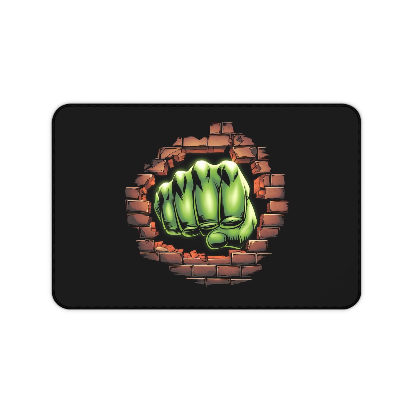 Desk Mat Green Fist Smashing Through Wall Fun Design Comic Book Mouse Pad for Geeks