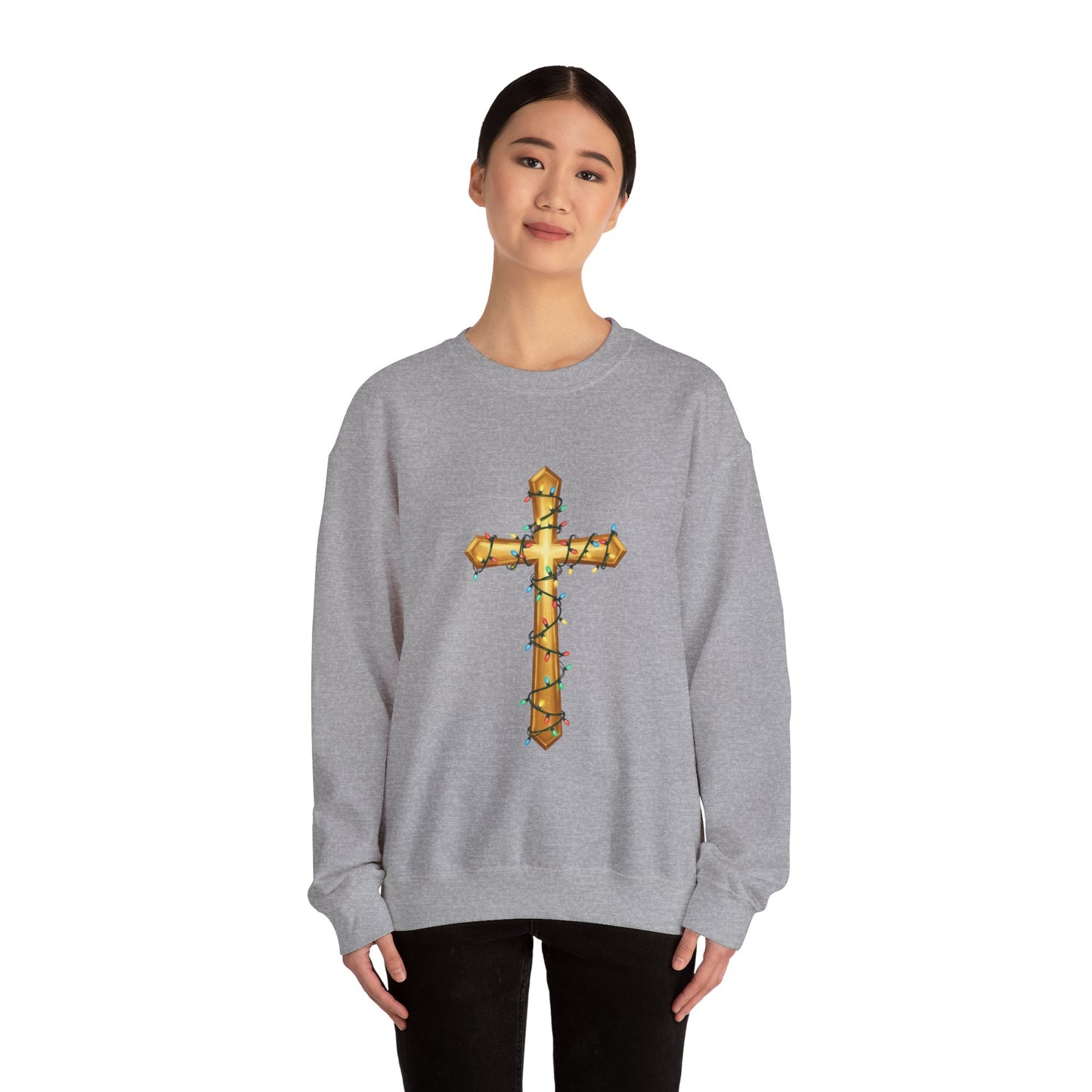 Christmas Cross Lights Sweatshirt, Christian Christmas Sweatshirt, Religious Holiday Cross Sweater, Jesus Christmas Gift, Faith