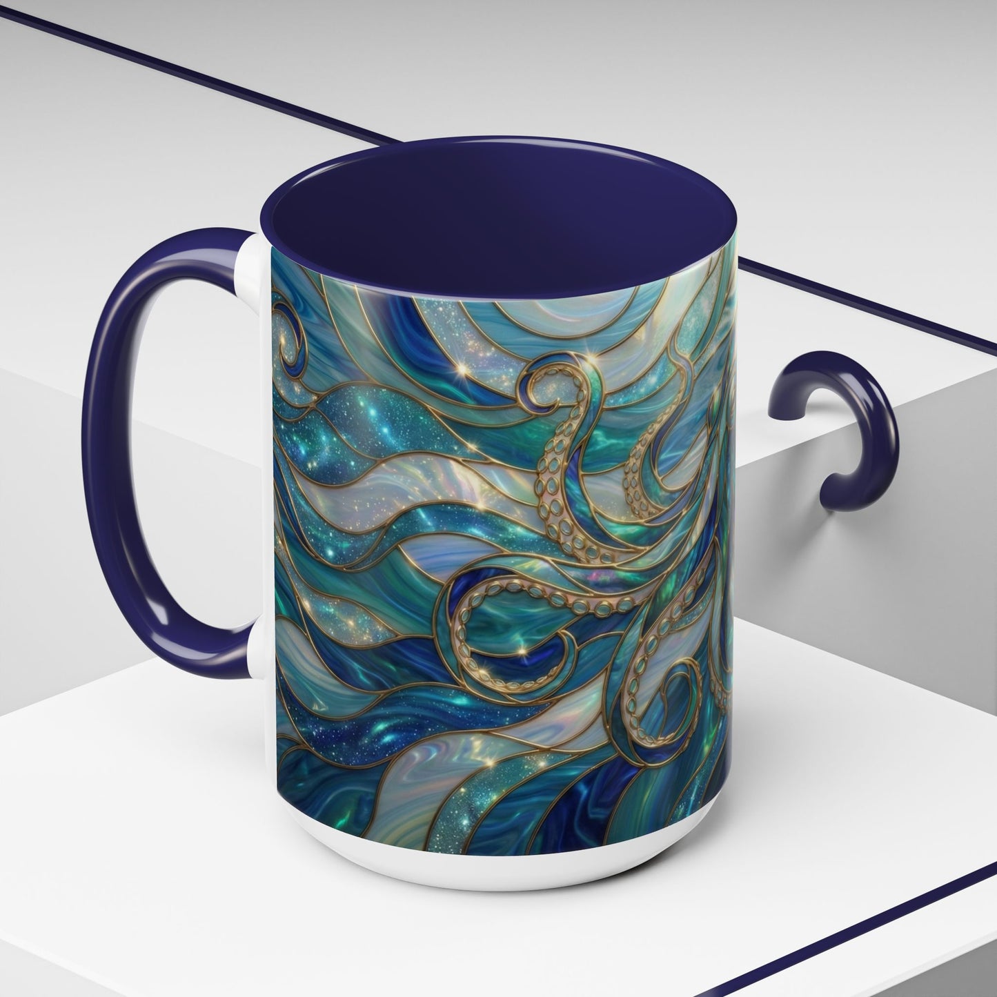 Stained Glass Octopus Mug, Octopus Coffee Mug, Ocean Art Mug, Nautical Decor Cup, Sea Creature Mug, Octopus Lover Gift