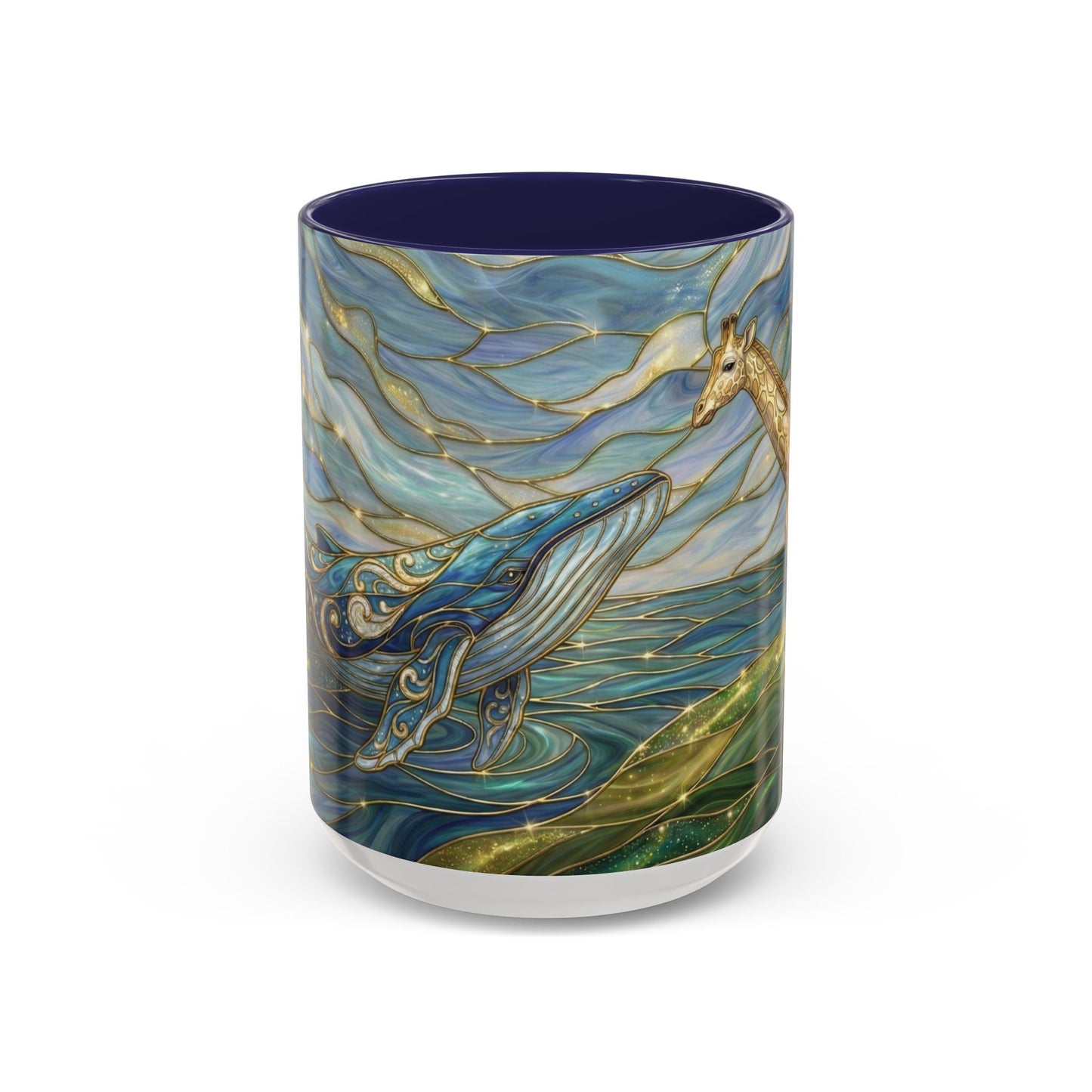 Whimsical Whale & Giraffe Accent Coffee Mug — Artistic Ocean-Sky Illustration (11/15oz)