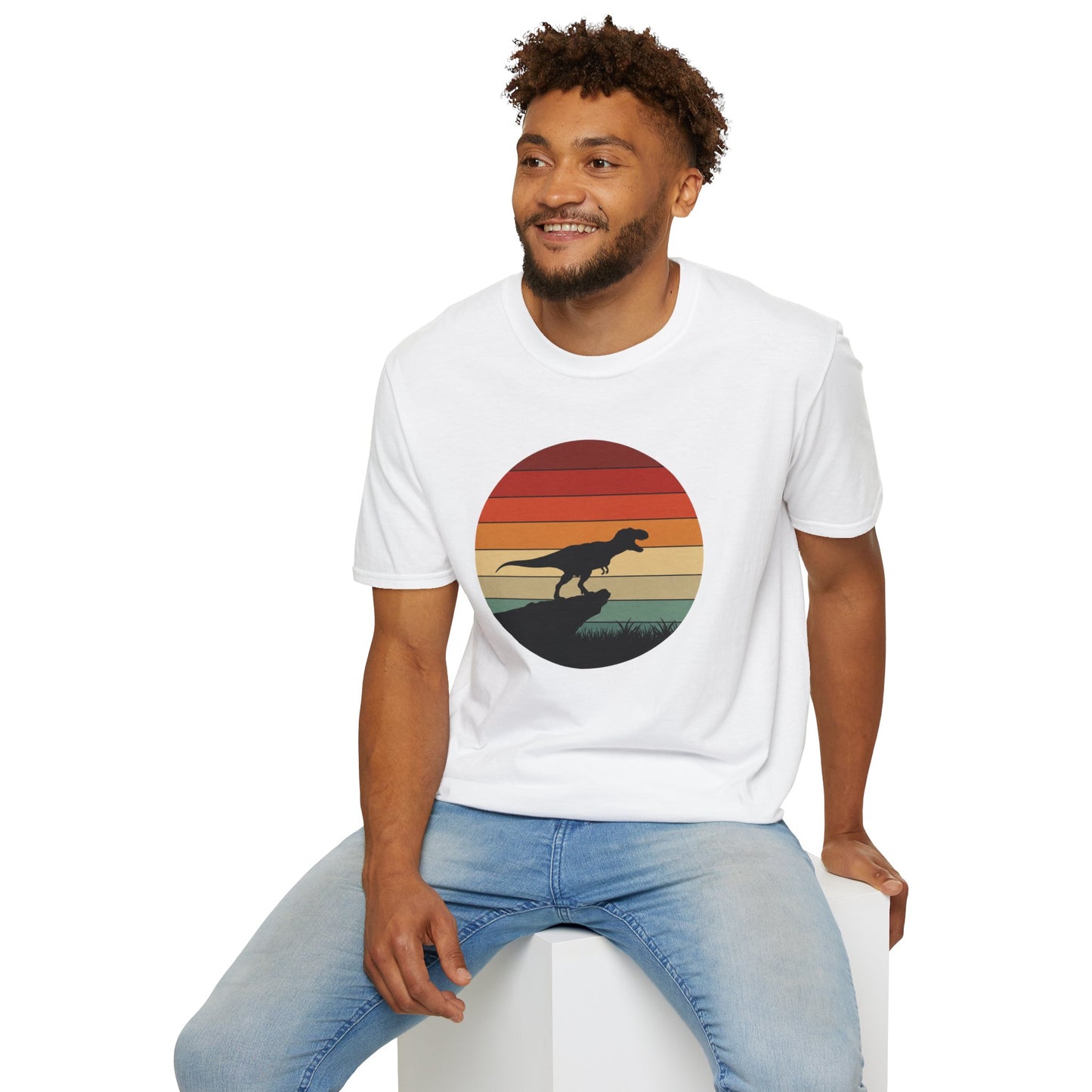 Retro T-Rex Dinosaur Shirt for Men Women - Vintage Sunset Graphic Tee - Unisex Jurassic Gift Idea Funny Casual Dino T-Shirt