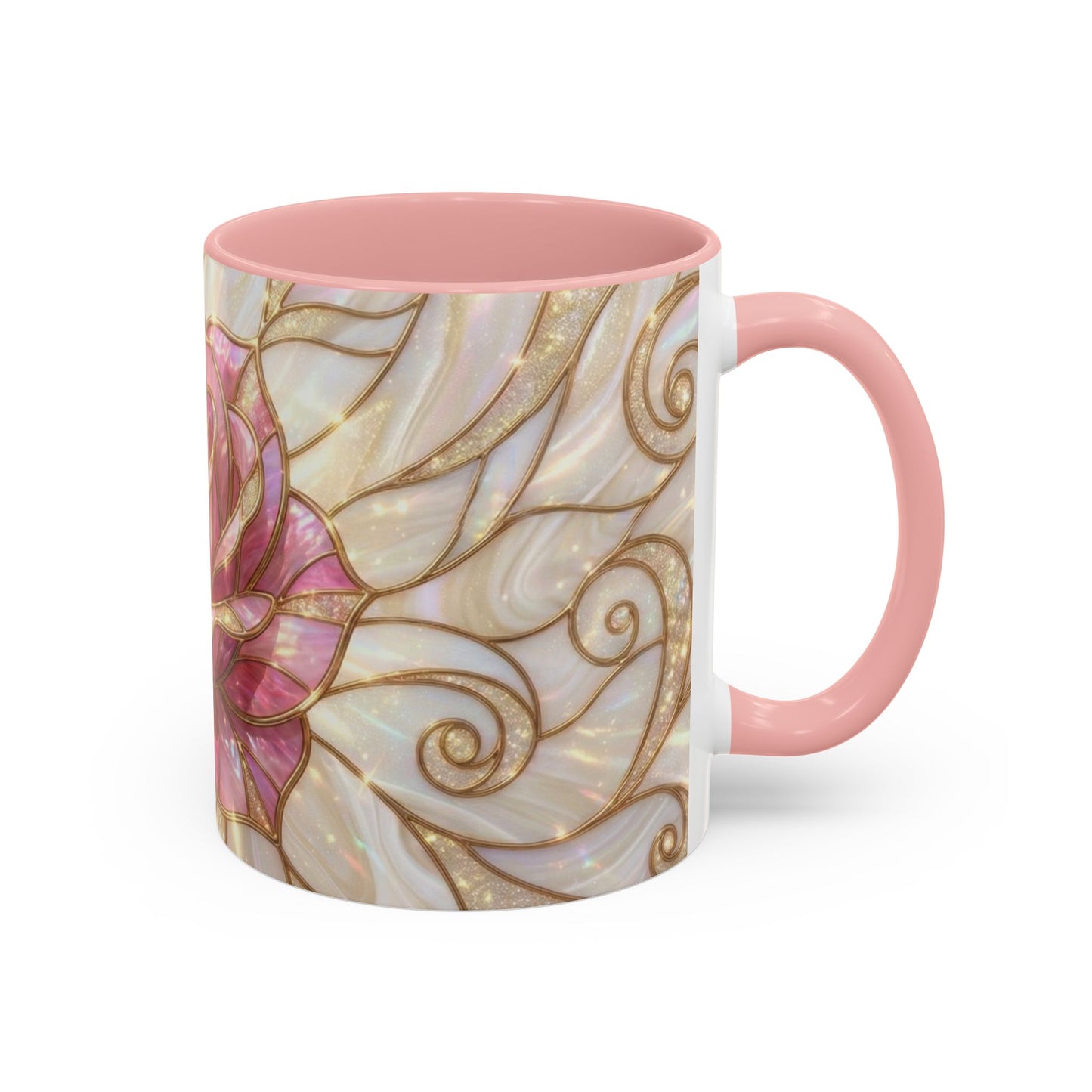 Pink Rose Stained Glass Mug, Gold Floral Coffee Cup, Romantic Flower Tea Cup, Gardener Gift For Mom, Botanical Art, Wife Birthday Gift