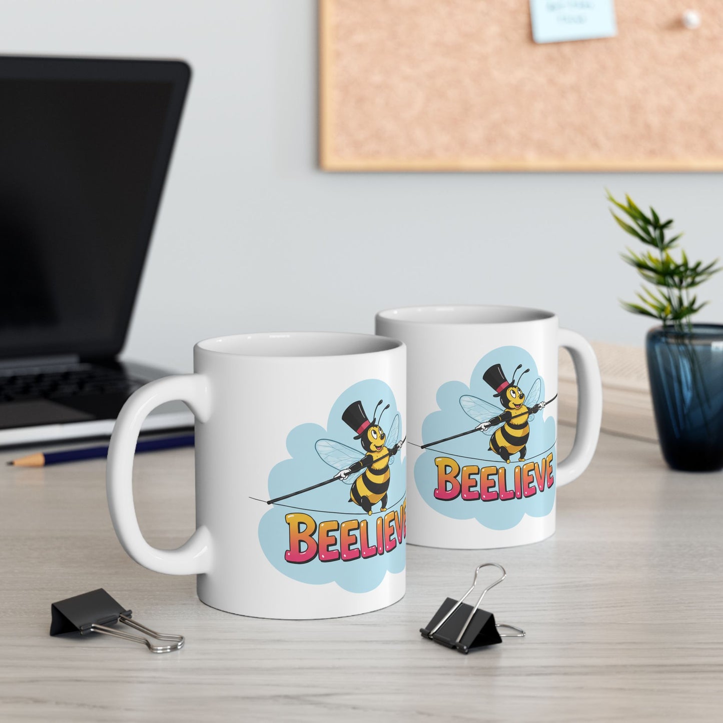 Ceramic Mug - Beelieve Fun Pun Bee Tightrope Design
