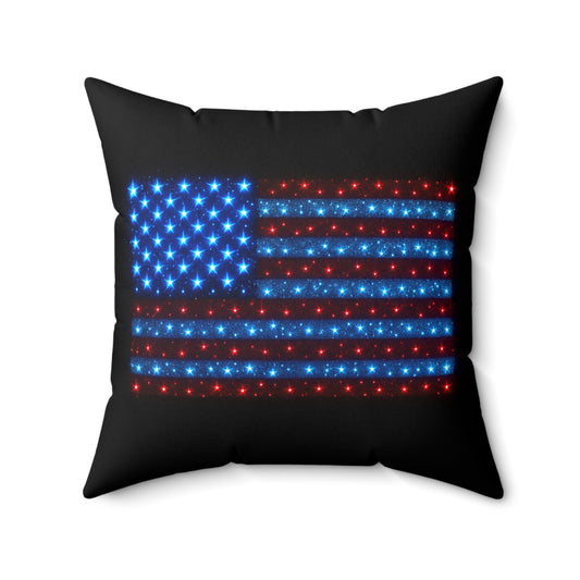 Bioluminescent Star-Spangled USA Flag Pillow • Blue & Red Sparkle Accent Decor • Patriotic Throw Pillow • 4th of July Home Decor