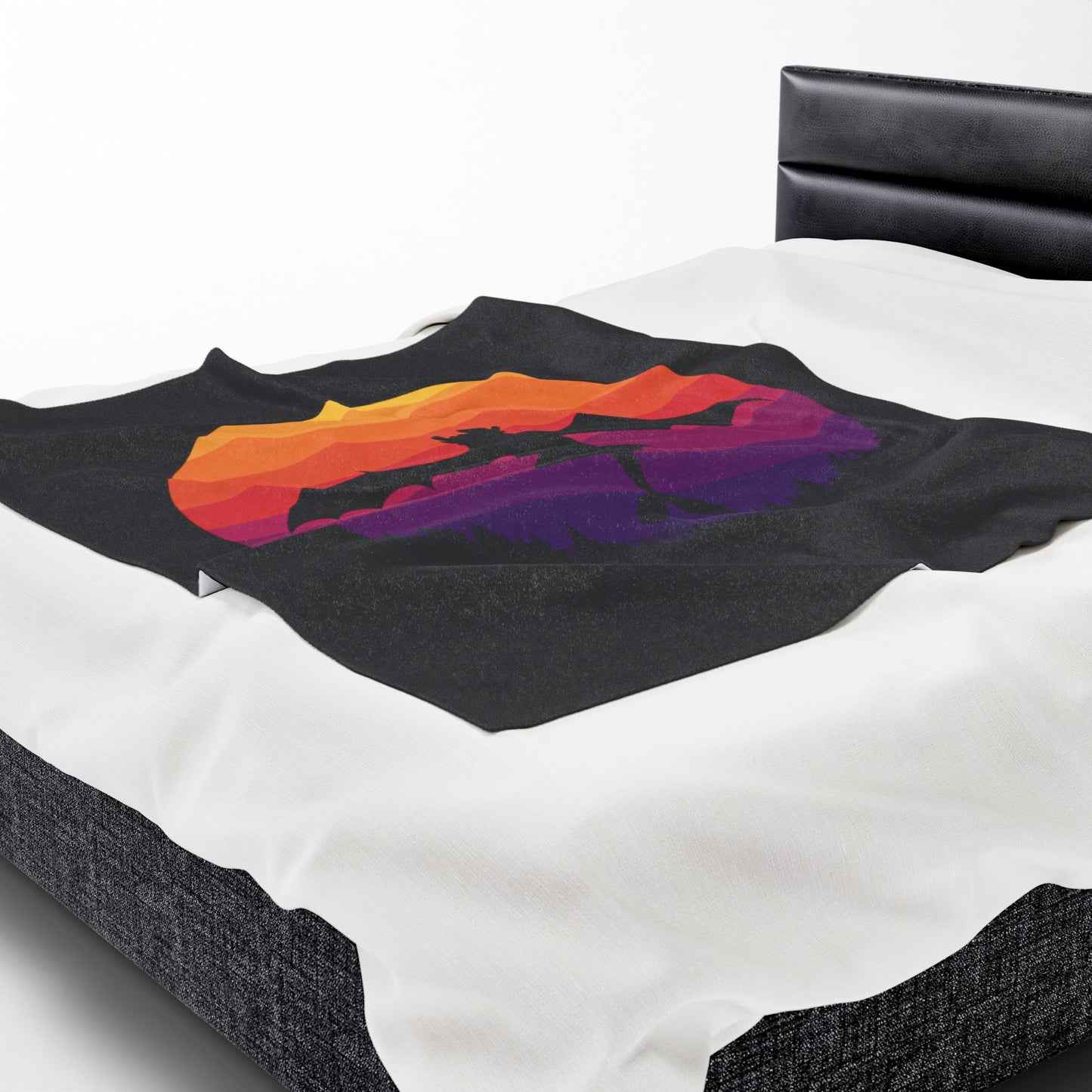 Dragon Sunset Blanket - Retro Dragon Fleece Throw - Fantasy Bedding Gift - Cool Gamer Blanket - Dragon Decor - Cozy Bed Cover for Fans