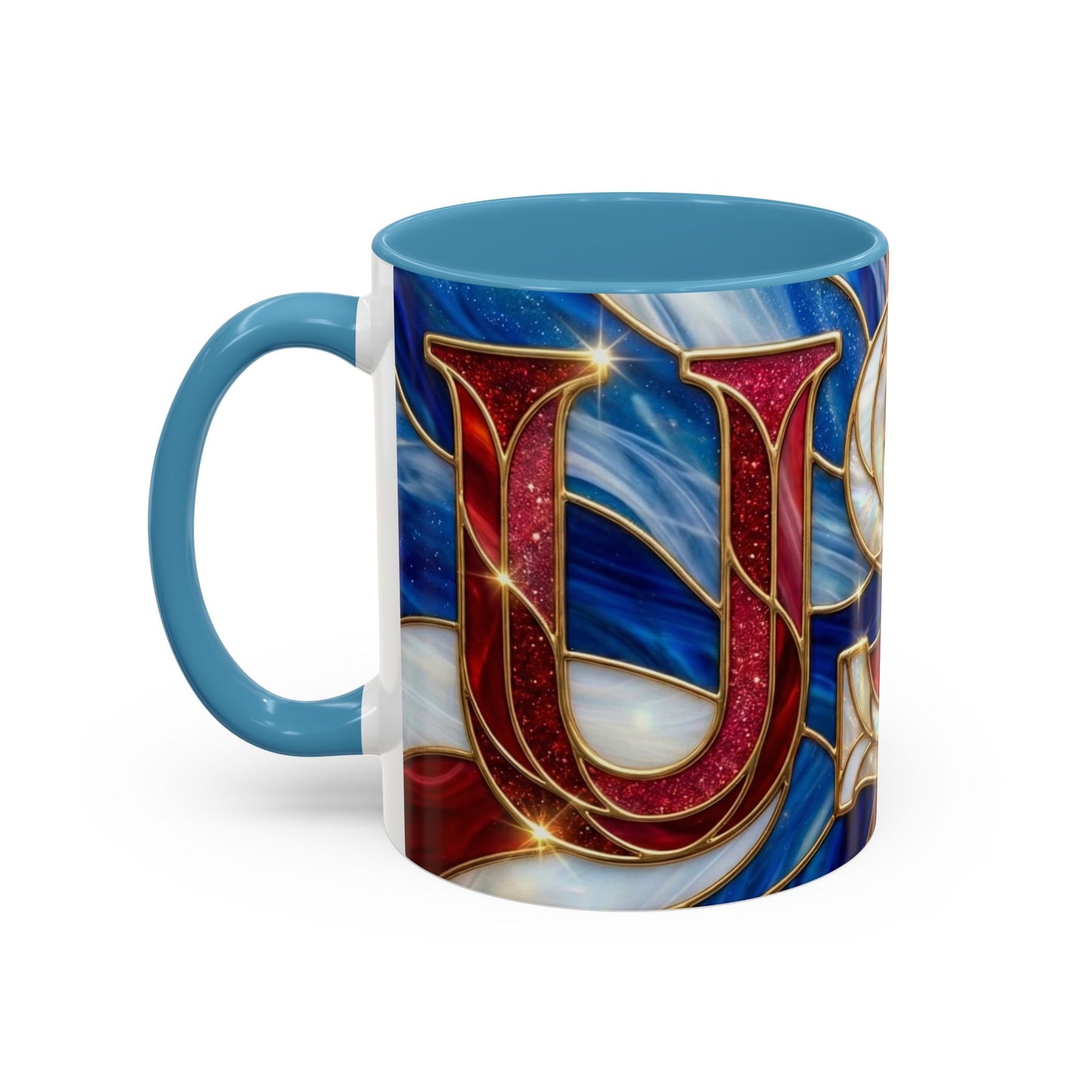 USA Patriotic Coffee Mug, Stained Glass USA Mug, Red White Blue Ceramic Mug, American Flag Style Mug, 11oz 15oz Mug