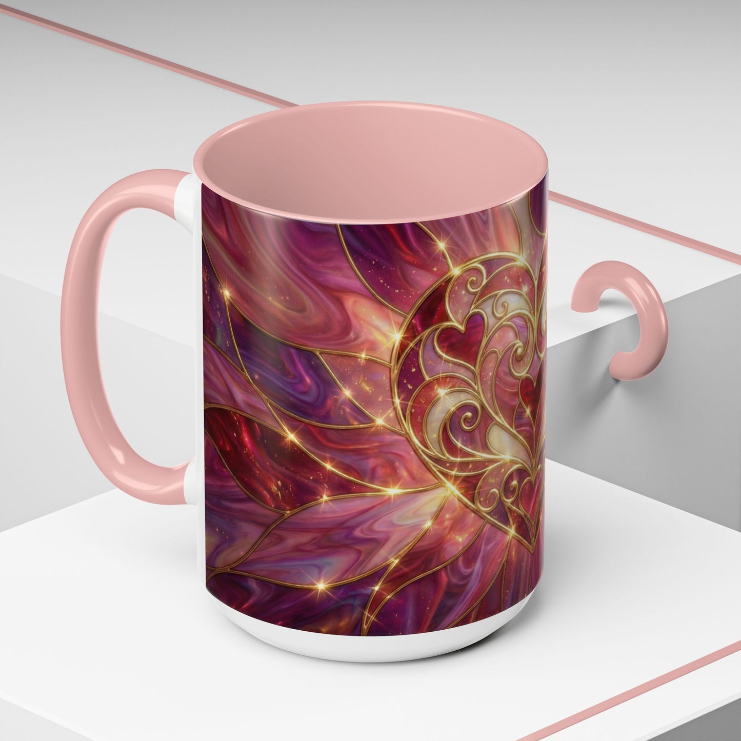 Stained Glass Heart Mug, Romantic Coffee Mug, Valentine Gift Mug, Love Heart Cup, Pink Aesthetic Mug, Anniversary Gift For Her
