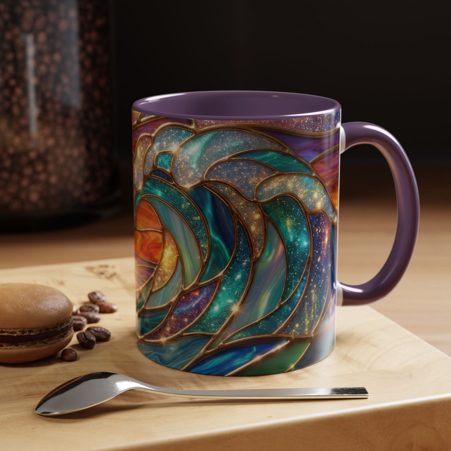 Stained Glass Wave Mug, Cosmic Ocean Coffee Cup, Celestial Sunrise Tea Mug, Surfer Beach Decor Gift, Starry Sea Art, Ocean Lover Cup