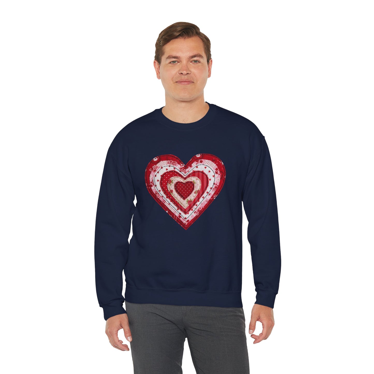 Faux Patchwork Heart Sweatshirt, Valentine Heart Shirt, Cute Valentine Gift, Retro Patchwork Crewneck, Cozy Love Sweater, Boho Heart Top