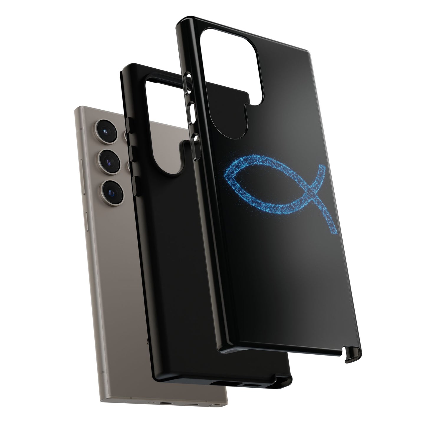 Blue Glitter Fish Symbol Samsung Phone Case - Durable & Stylish for Faith Enthusiasts