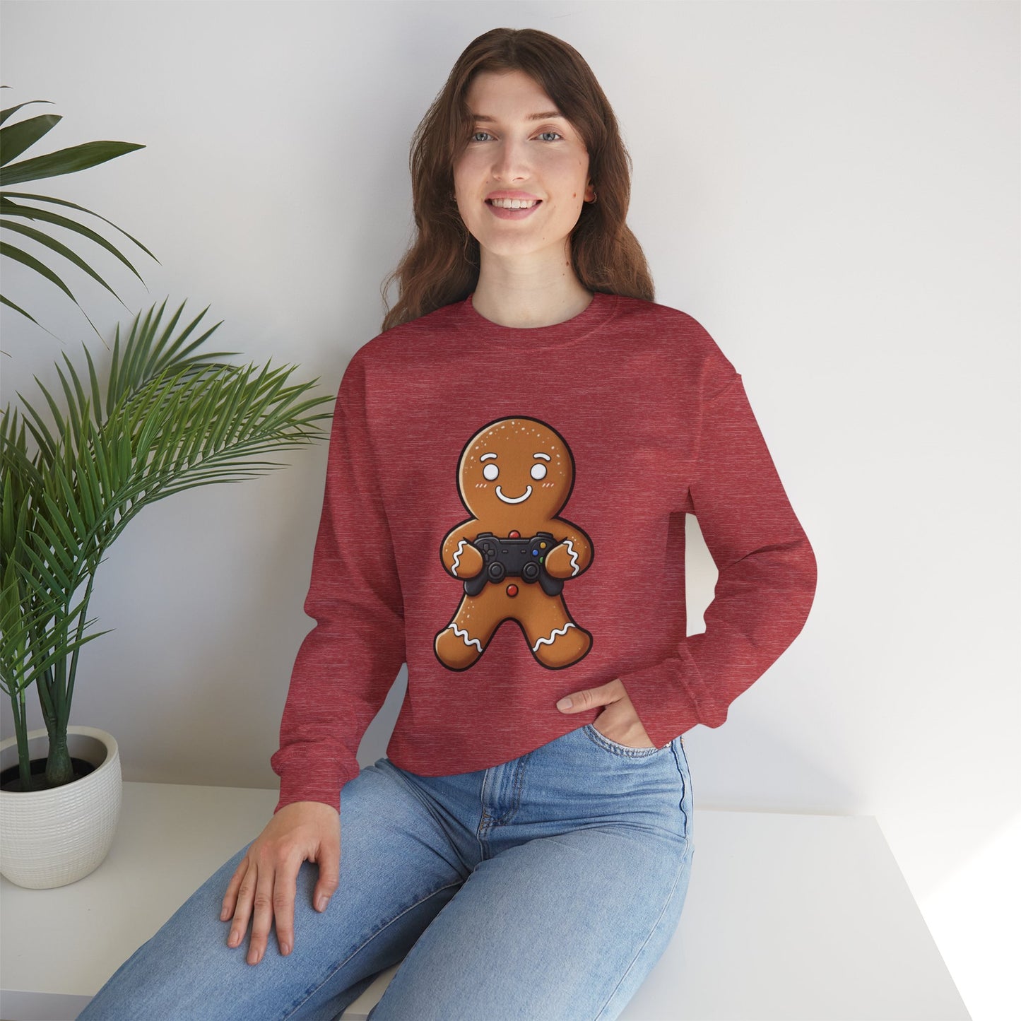 Gamer Gingerbread Sweatshirt | Funny Christmas Sweater | Cute Holiday Crewneck for Gamers | Cozy Unisex Winter Gift