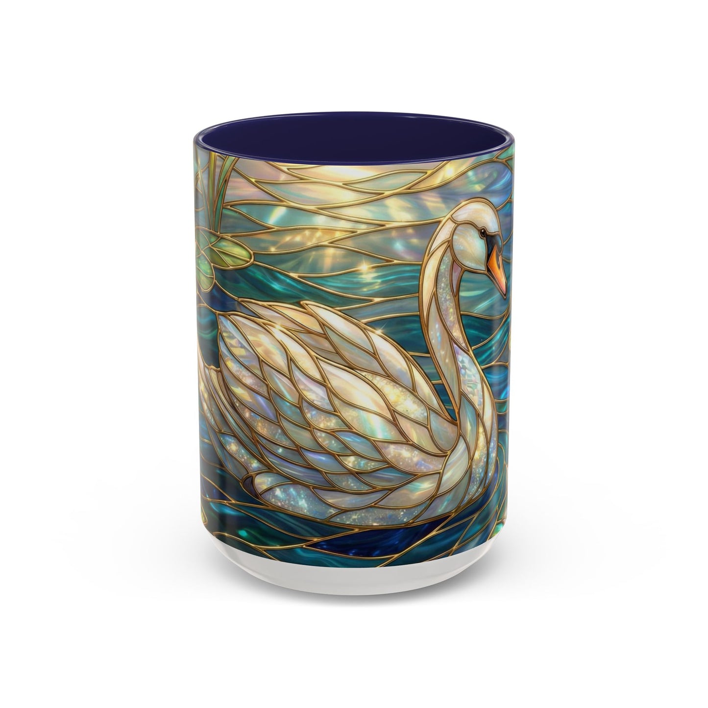 Stained Glass Swan Mug, Swan Coffee Cup, Elegant Swan Art Mug, Nature Decor Gift, Lake Swan Mug, Serene Animal Coffee Cup