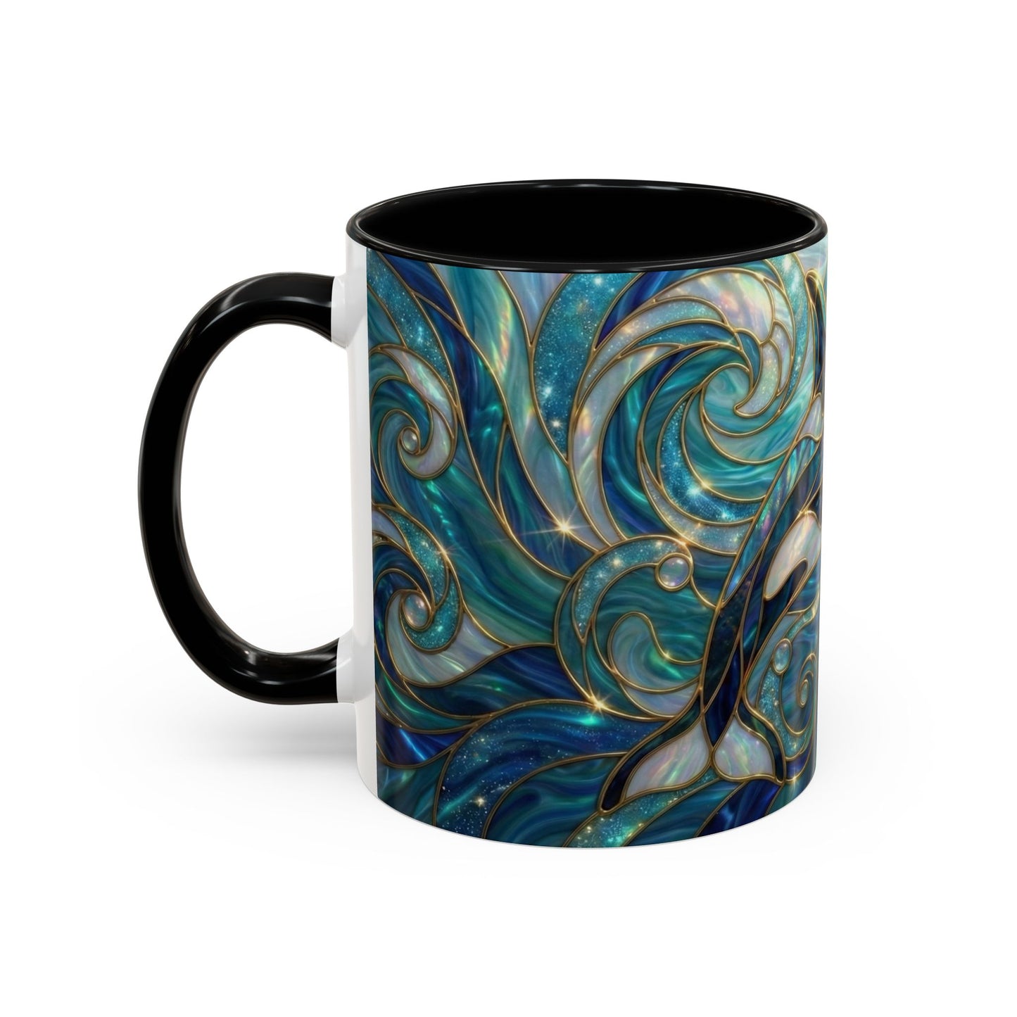 Orca Whale Coffee Mug, Ocean Art Mug, Stained Glass Whale Design, Marine Life Gift, Ceramic Coffee Cup, 11oz 15oz Waves Mug, Coastal Decor