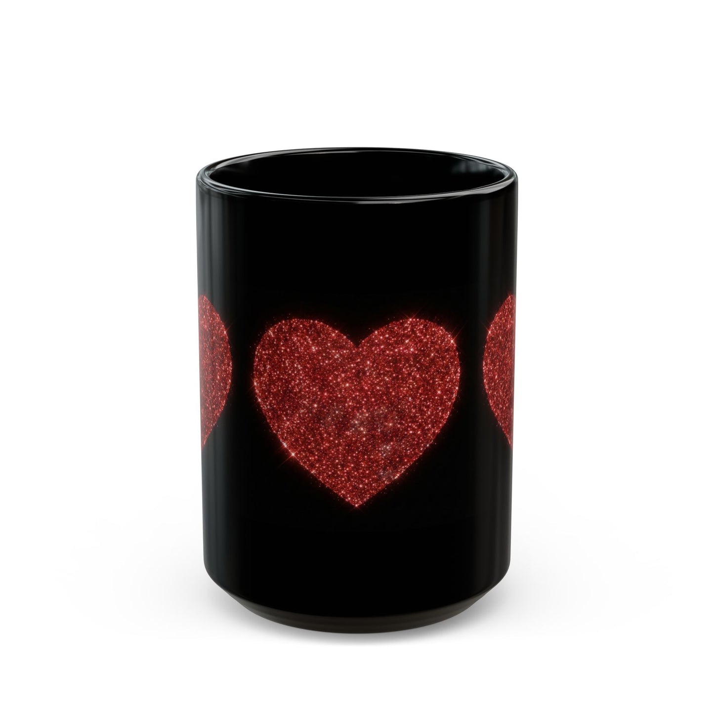Glitter Heart Mug, Red Sparkle Heart Coffee Cup, Black Valentine Mug, Love Gift For Her Him, Romantic Coffee Mug