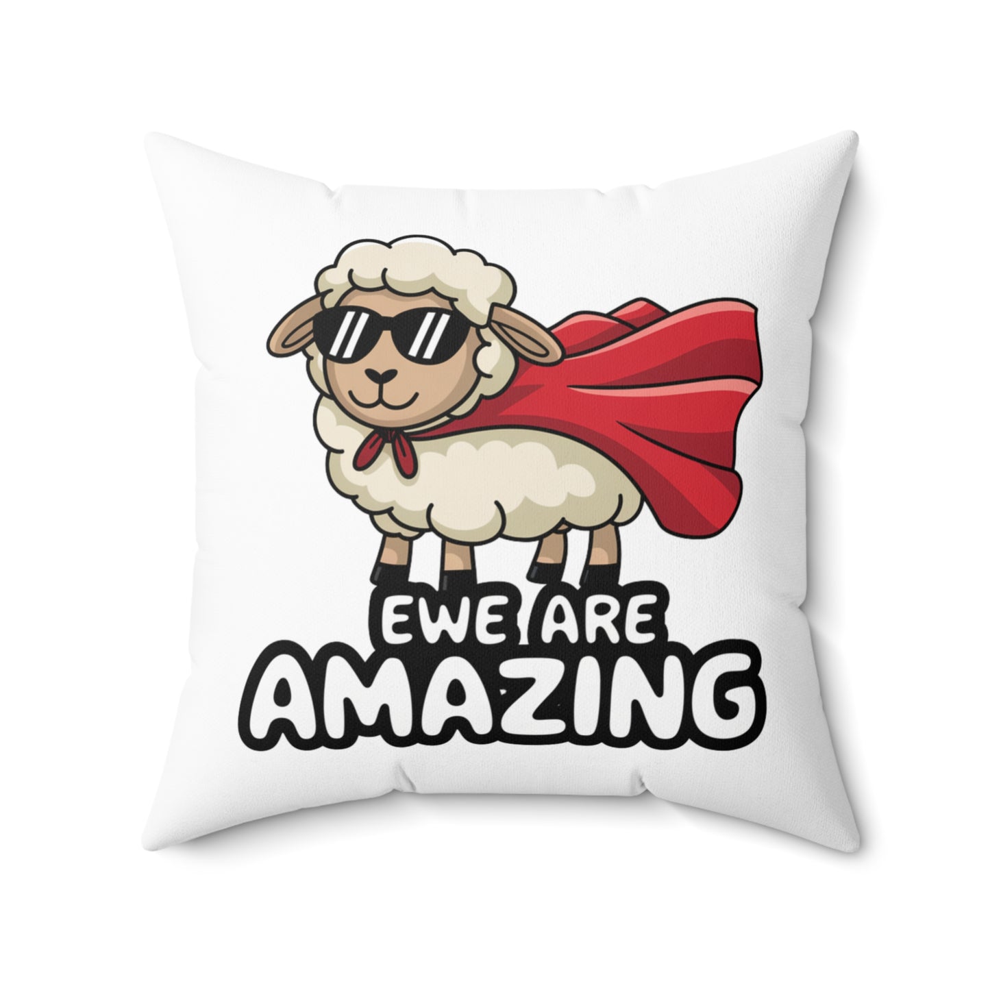 Funny Sheep Throw Pillow – "Ewe Are Amazing" Cute Animal Pun Cushion, Superhero Sheep Gift, Farmhouse or Kids Room Decor