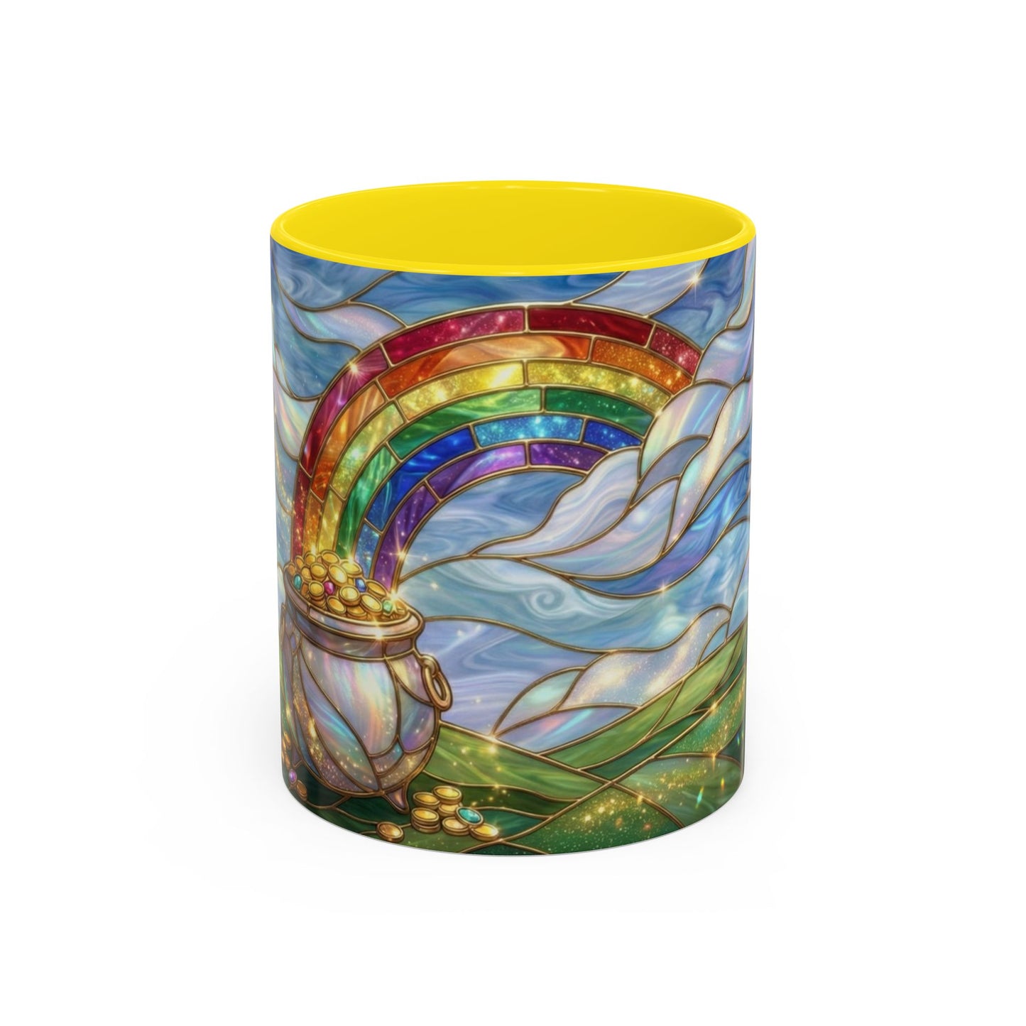 Stained Glass Rainbow Mug, Pot Of Gold Coffee Cup, St Patricks Day Gift, Whimsical Magical Art Mug, Lucky Irish Leprechaun Treasure