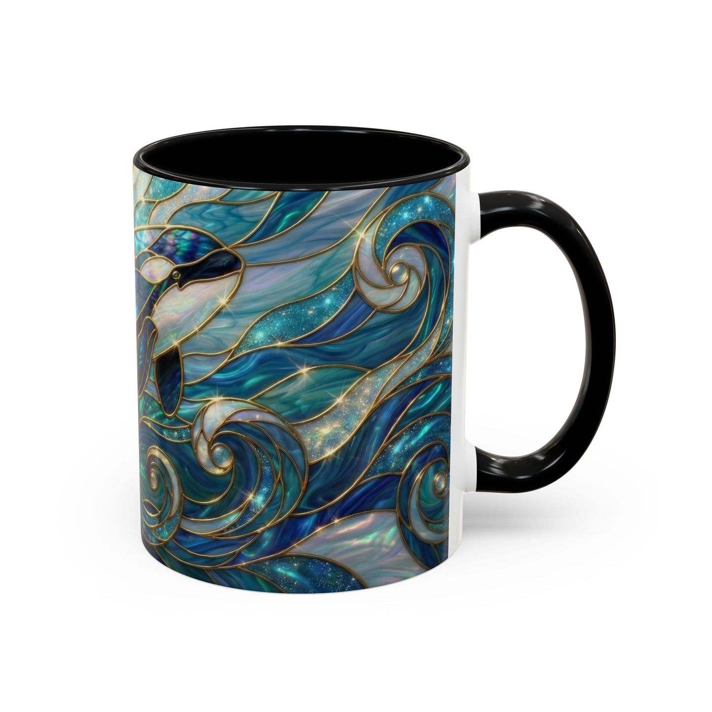 Orca Whale Coffee Mug, Ocean Art Mug, Stained Glass Whale Design, Marine Life Gift, Ceramic Coffee Cup, 11oz 15oz Waves Mug, Coastal Decor