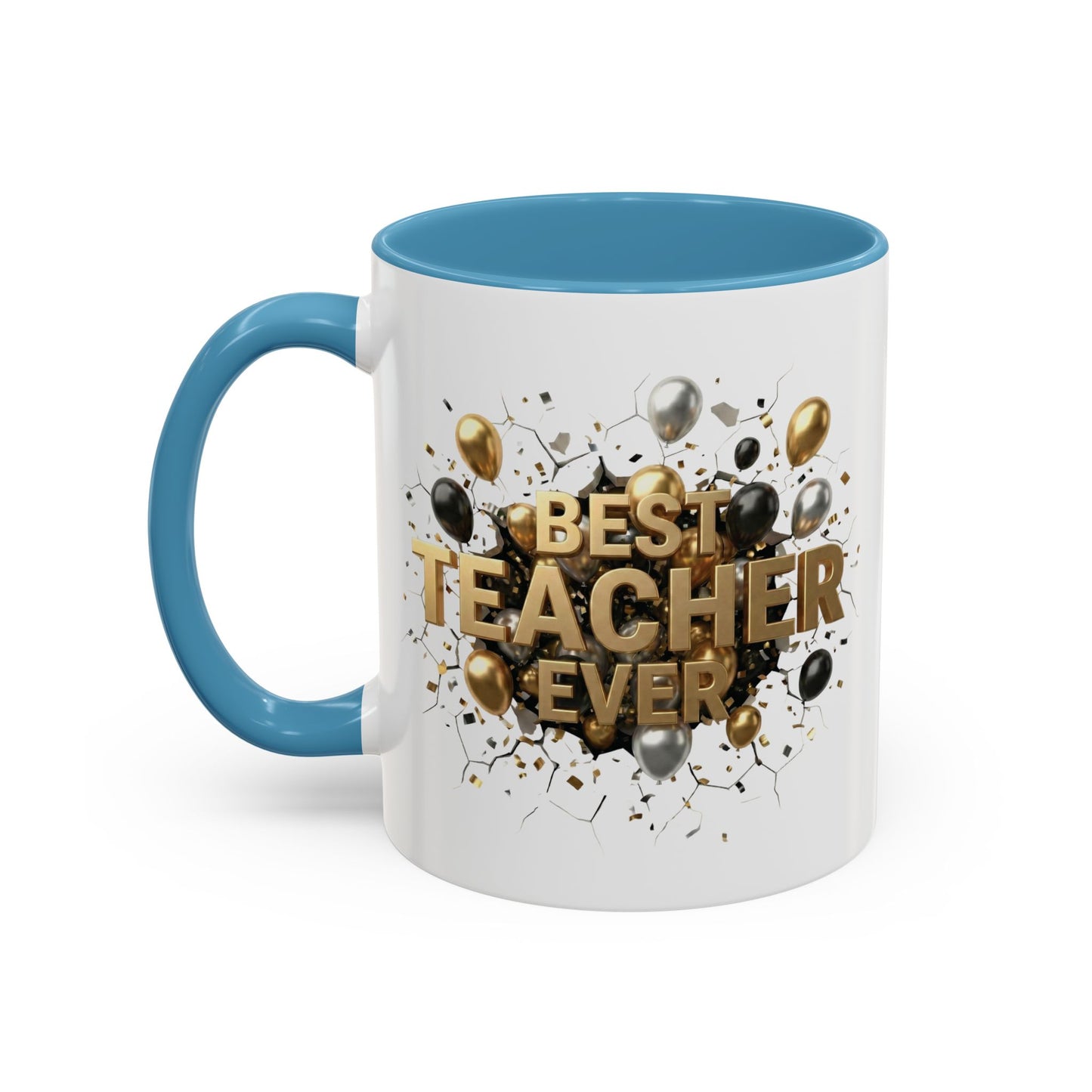 Personalized Teacher Mug, Best Teacher Ever Gift, Custom Educator Coffee Cup, 3D Gold Balloon Design, Teacher Appreciation Present