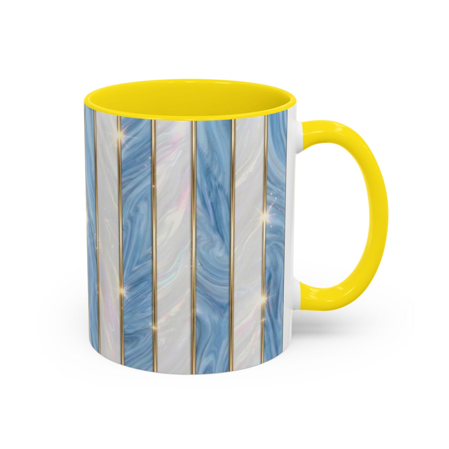 Faux Stained Glass Mug, Blue Pearlescent Coffee Cup, Art Deco Stained Glass Decor, Elegant Gold Stripe Teacup, Unique Art Gift For Her