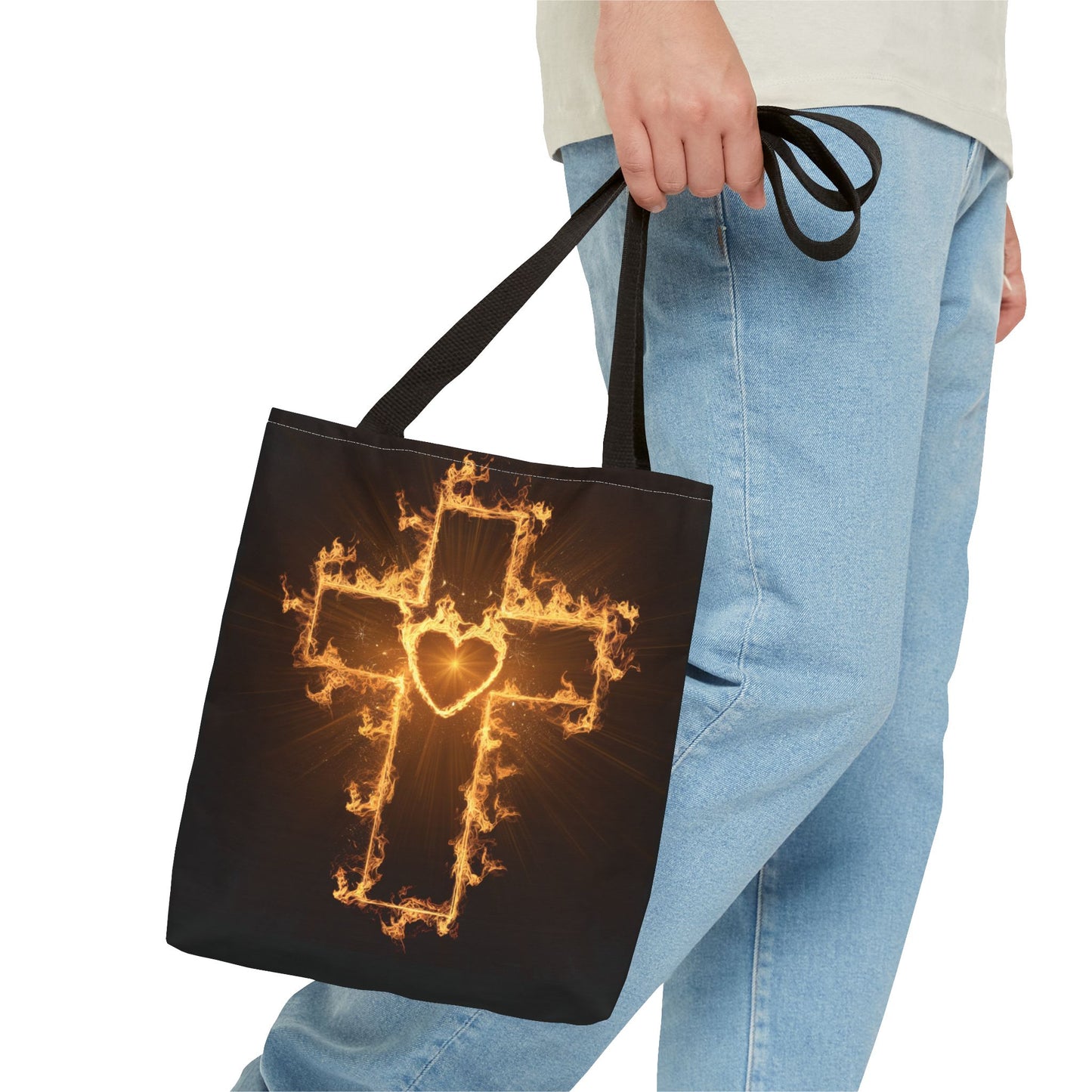 Stylish Flame Cross Tote Bag - Faith-Inspired Fashion