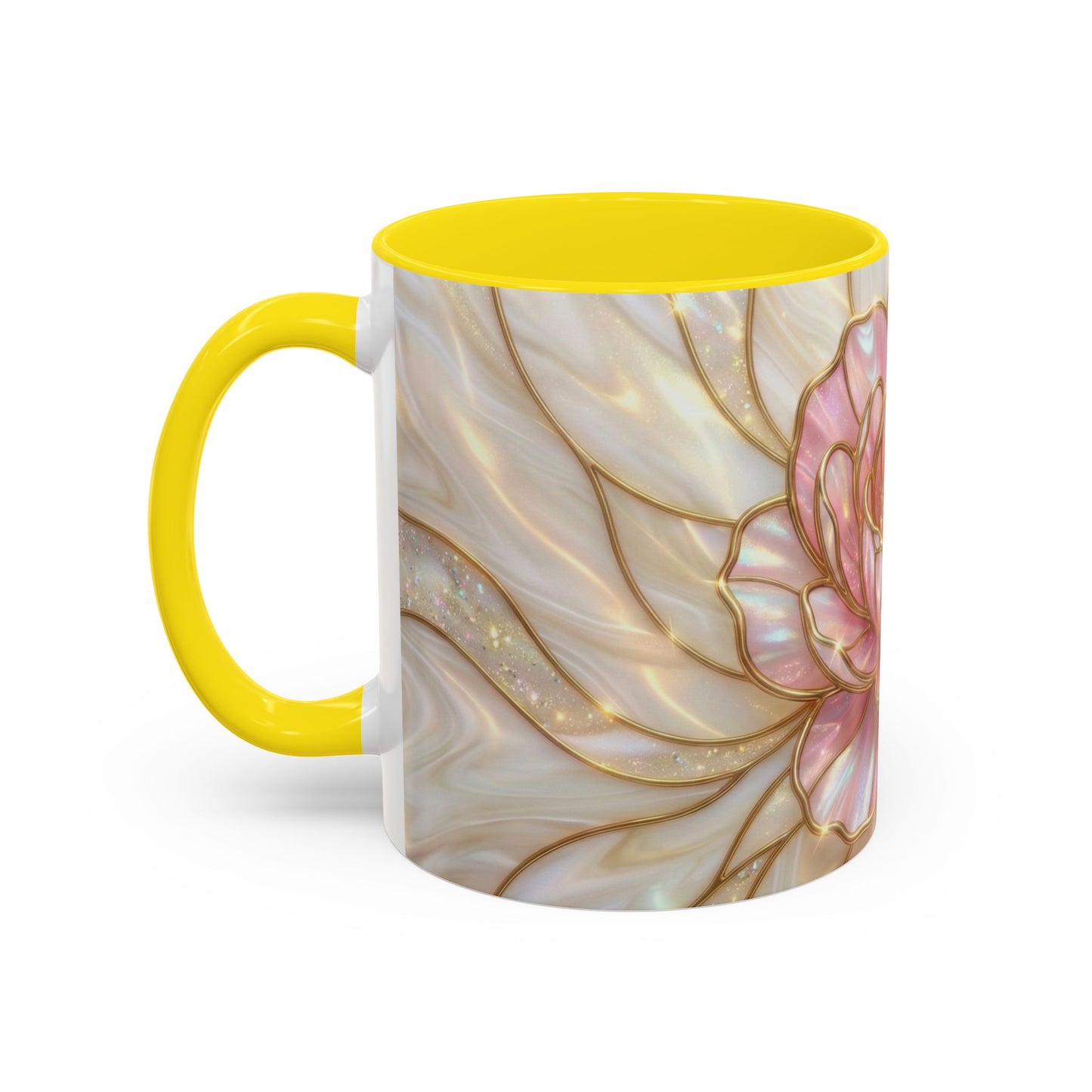 Pink Peony Stained Glass Mug, Gold Floral Coffee Cup, Elegant Flower Gift For Her, Fairycore Tea Cup, Mothers Day Present, Pearl Art Decor