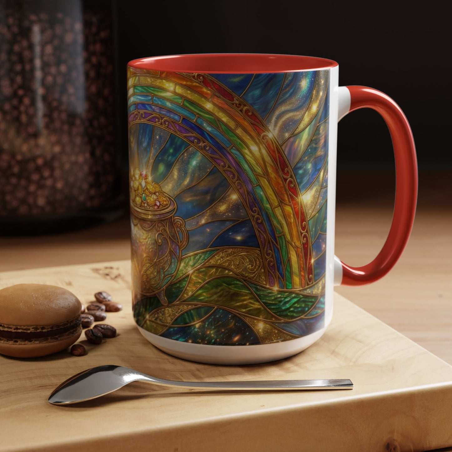 Stained Glass Pot of Gold Mug, Rainbow Coffee Cup, St Patricks Day Gift, Magical Fantasy Tea Mug, Celestial Drinkware, Lucky Irish Gift