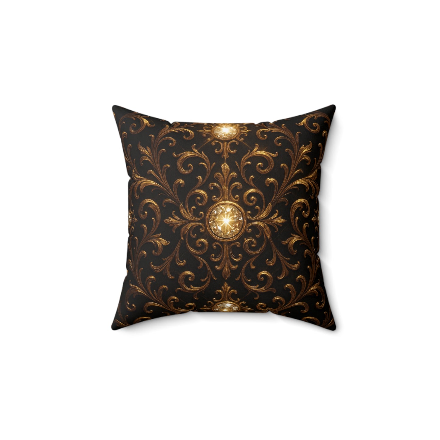 Baroque Gold Scroll Throw Pillow Black Luxury Cushion Cover with Ornate Jewel Design, Gothic Glam Home Decor, Elegant Accent Pillow
