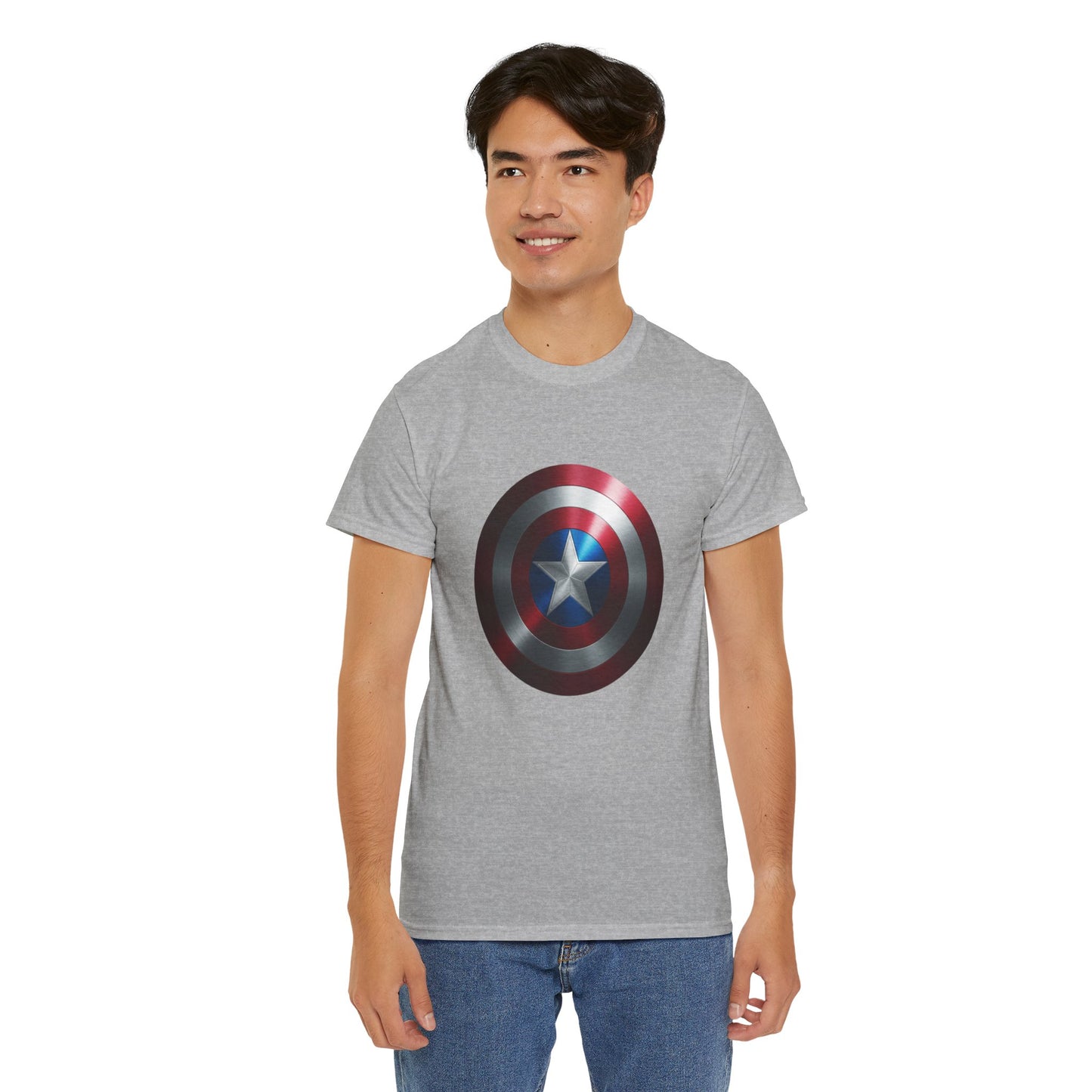 Patriotic Hero Shield Shirt – Star Emblem Graphic Tee – Super Soldier Gift – Comic Inspired Unisex Shirt – Cosplay Convention Top