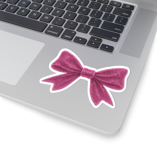 Pink Bow Sticker Cute Glitter-Look Vinyl Decal for Laptop, Water Bottle, or Notebook, Girly Aesthetic Gift
