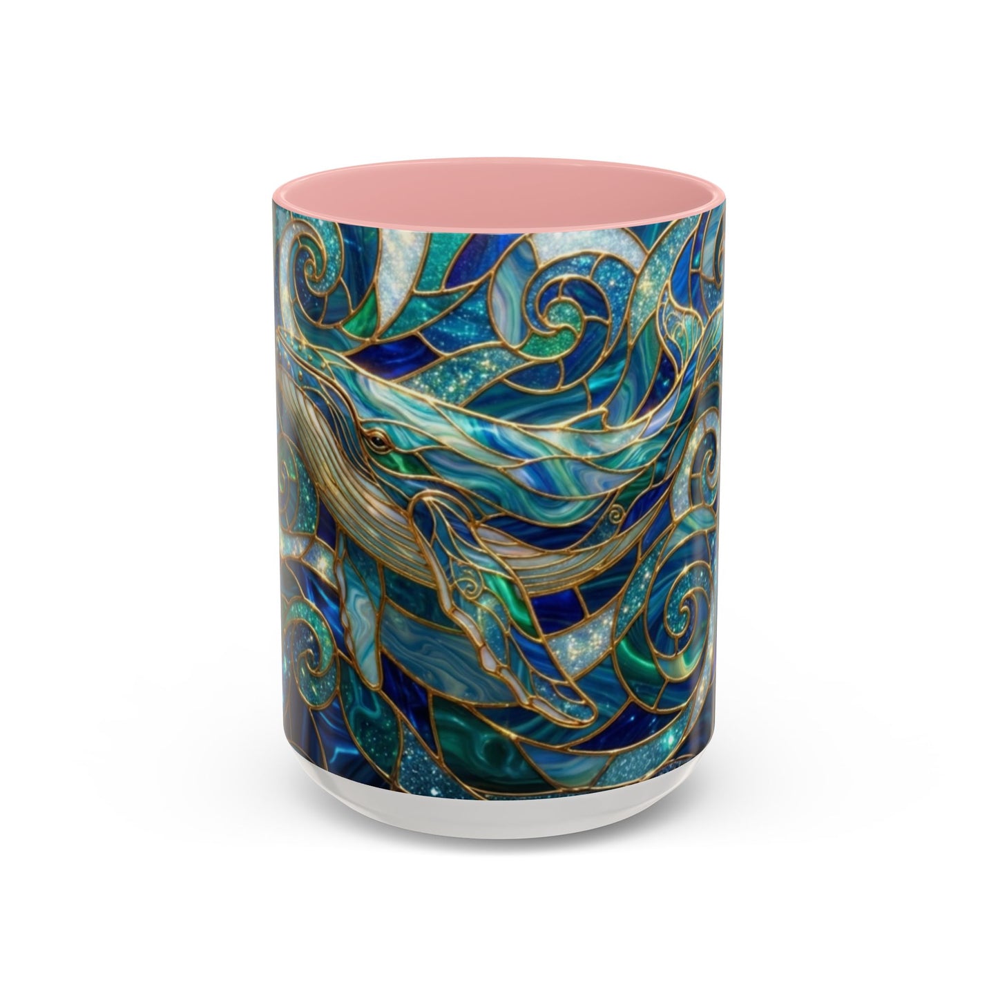 Stained Glass Whale Mug, Ocean Art Coffee Cup, Blue Sea Life Design, Nautical Gift For Ocean Lovers, Colorful Stained Glass Whale Cup