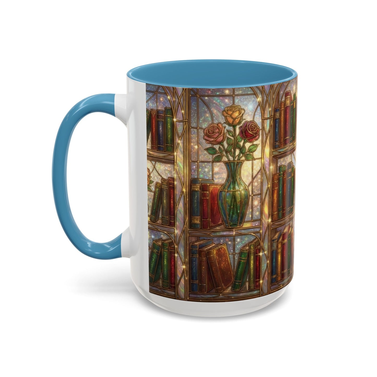 Stained Glass Books Mug, Book Lover Coffee Mug, Cozy Library Mug, Bookish Gift For Readers, Dark Academia Mug, Floral Bookshelf Cup