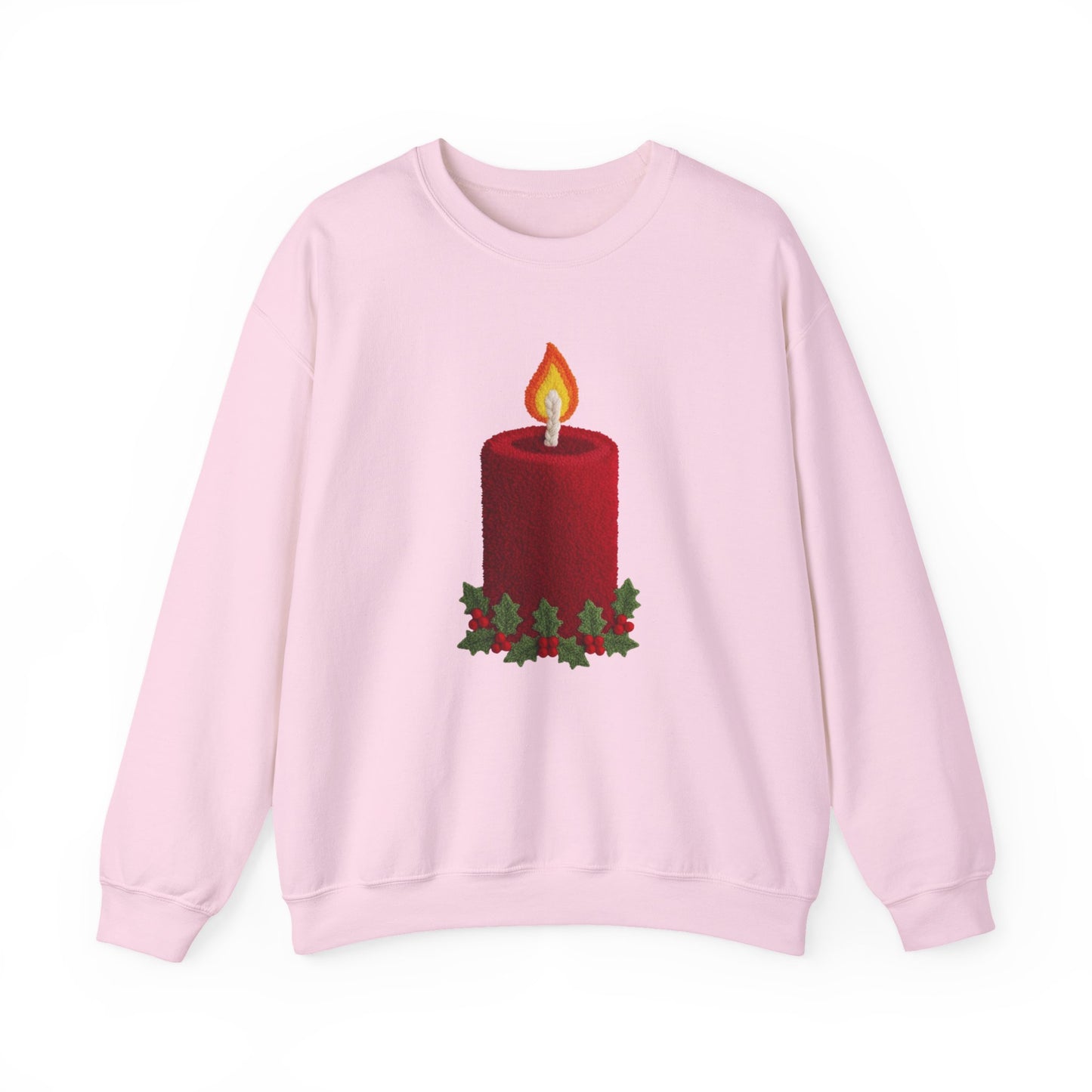 Faux Patchwork Crochet Candle Sweatshirt, Christmas Candle Sweater, Holiday Cozy Winter Crewneck, Cute Xmas Candle Sweatshirt, Unisex Holiday Top