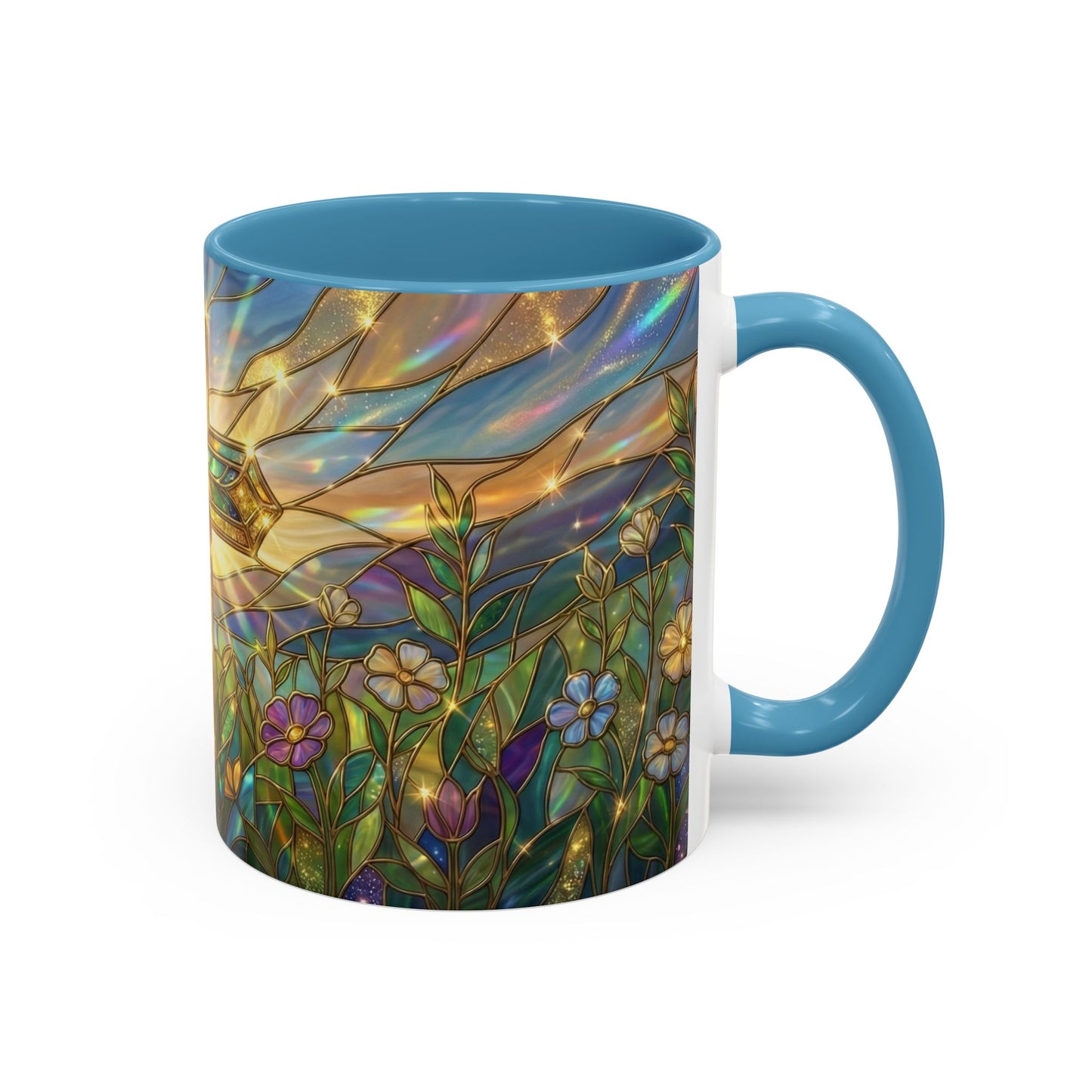 Stained Glass Cross Mug, Christian Coffee Cup With Floral Design, Faith Inspired Ceramic Mug, Religious Gift, 11oz 15oz