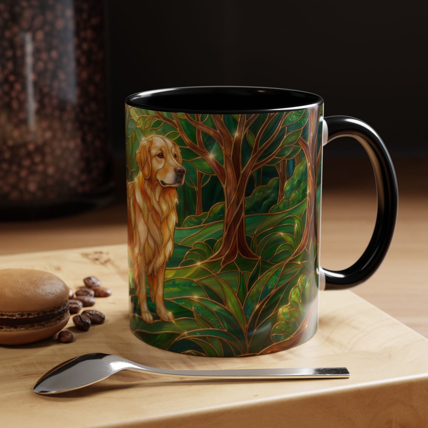 Stained Glass Golden Retriever Mug, Dog Lover Coffee Cup, Forest Dog Art Ceramic Mug, Pet Lover Gift, 11oz 15oz