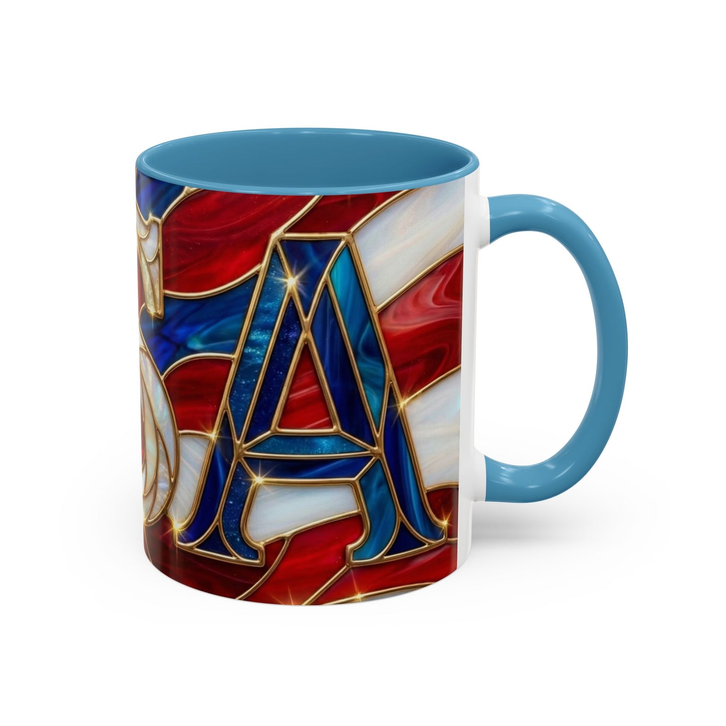 USA Patriotic Coffee Mug, Stained Glass USA Mug, Red White Blue Ceramic Mug, American Flag Style Mug, 11oz 15oz Mug