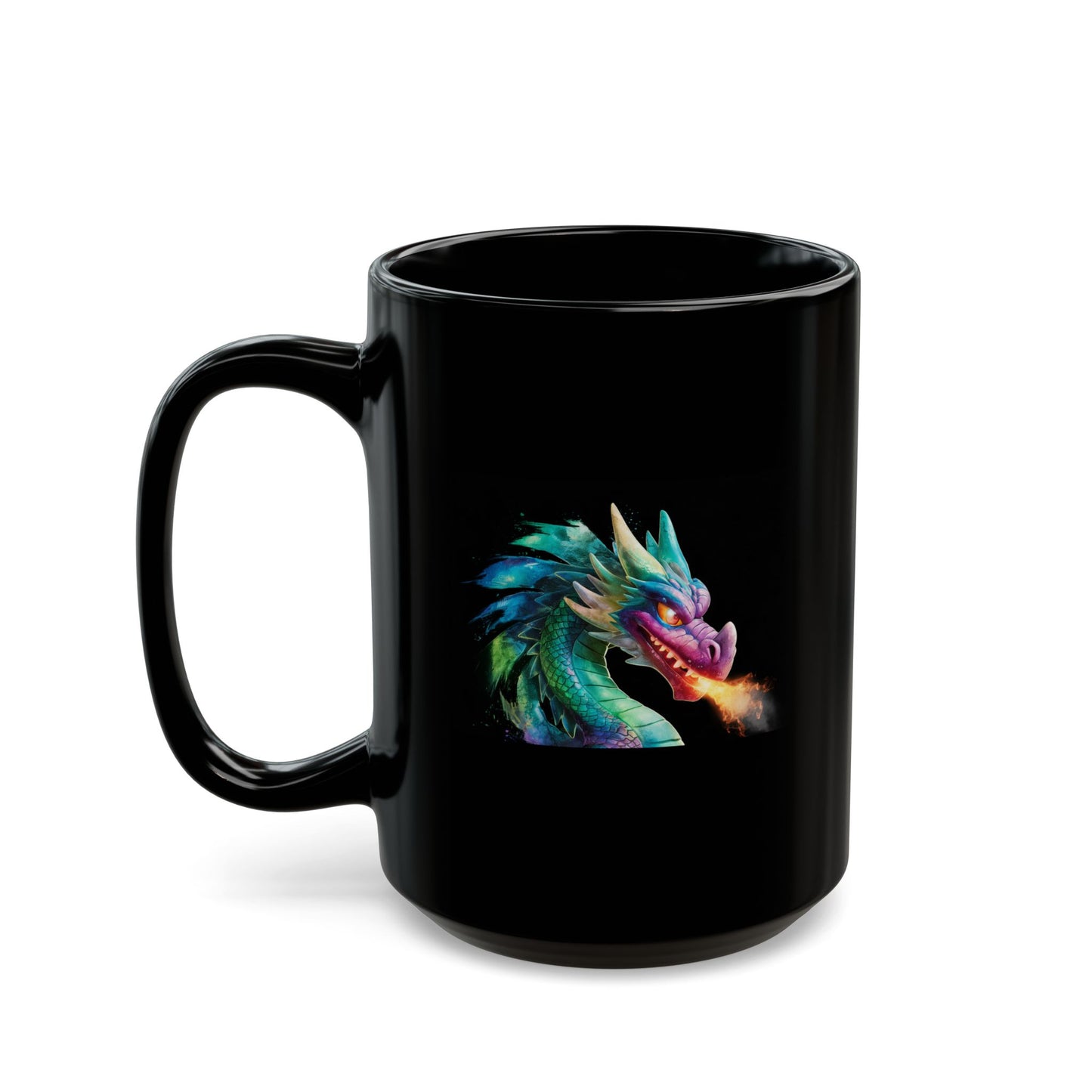 Mystical Rainbow Dragon Coffee Mug - Black Ceramic 11oz/15oz Fantasy Fire-Breathing Dragon Gift for RPG and Fantasy Lovers